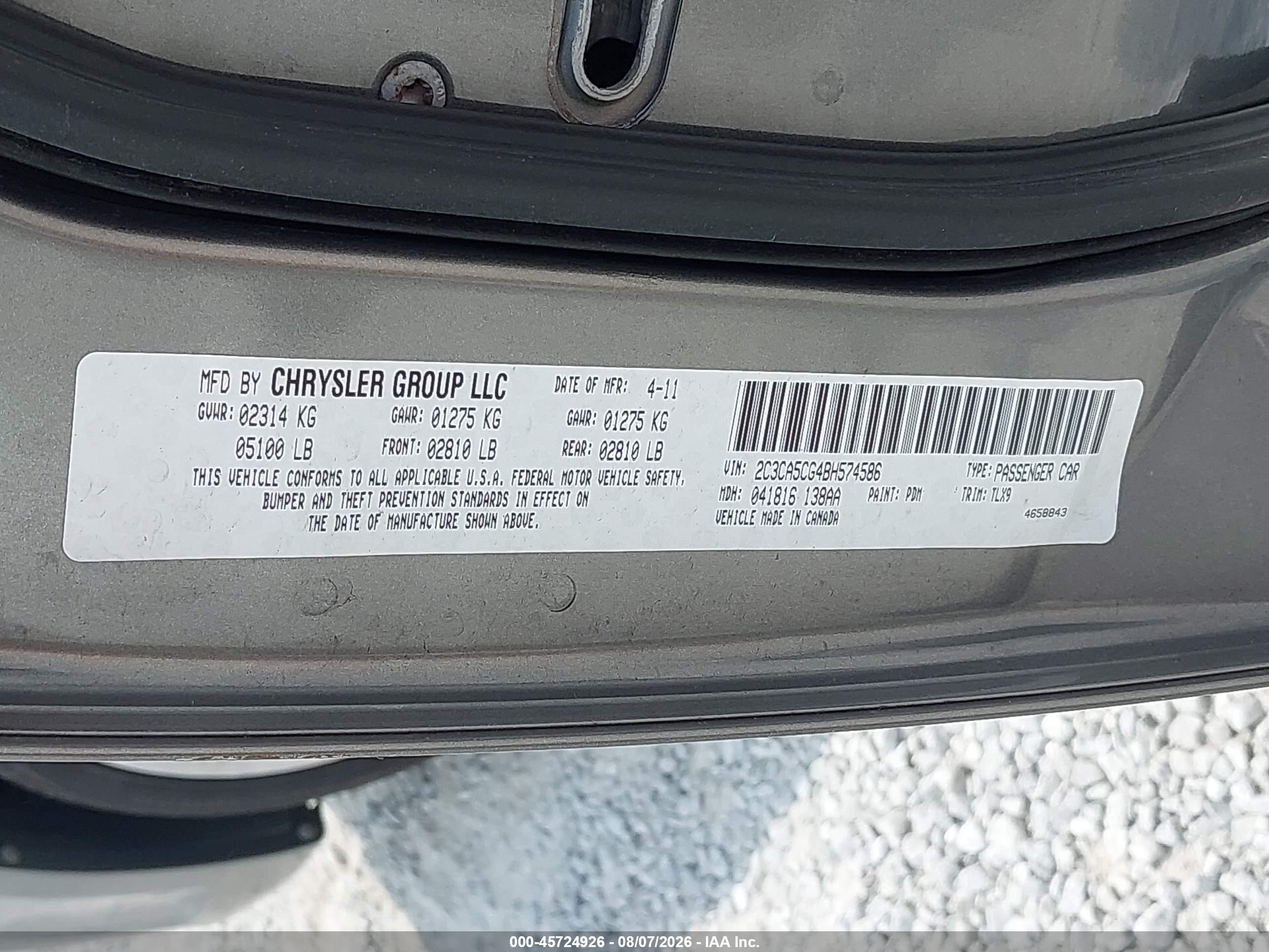 2011 Chrysler 300 Limited Gray vin: 2C3CA5CG4BH574586