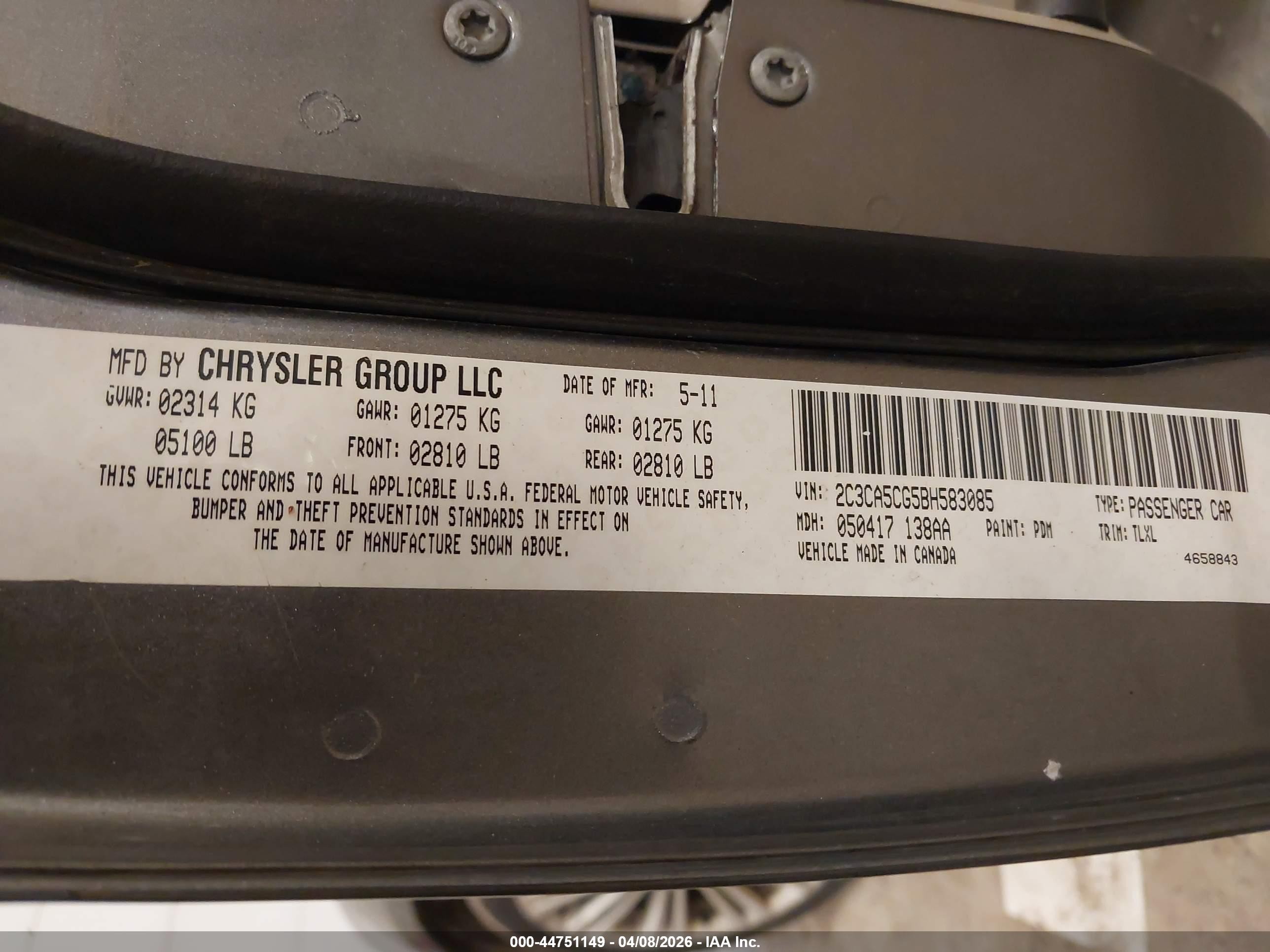 2011 Chrysler 300 Limited Gray vin: 2C3CA5CG5BH583085