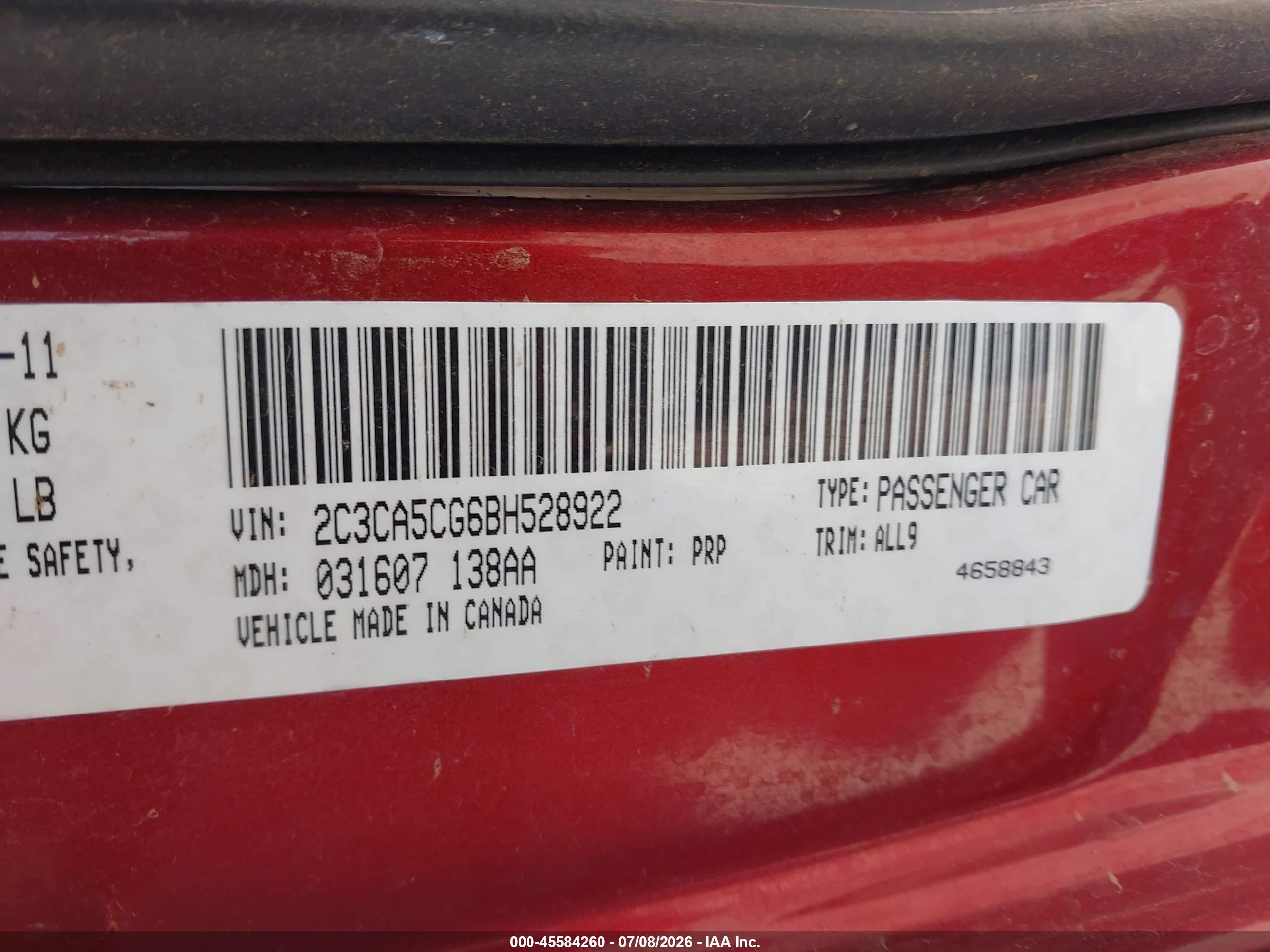 2011 Chrysler 300 Limited Темно-бордовый vin: 2C3CA5CG6BH528922