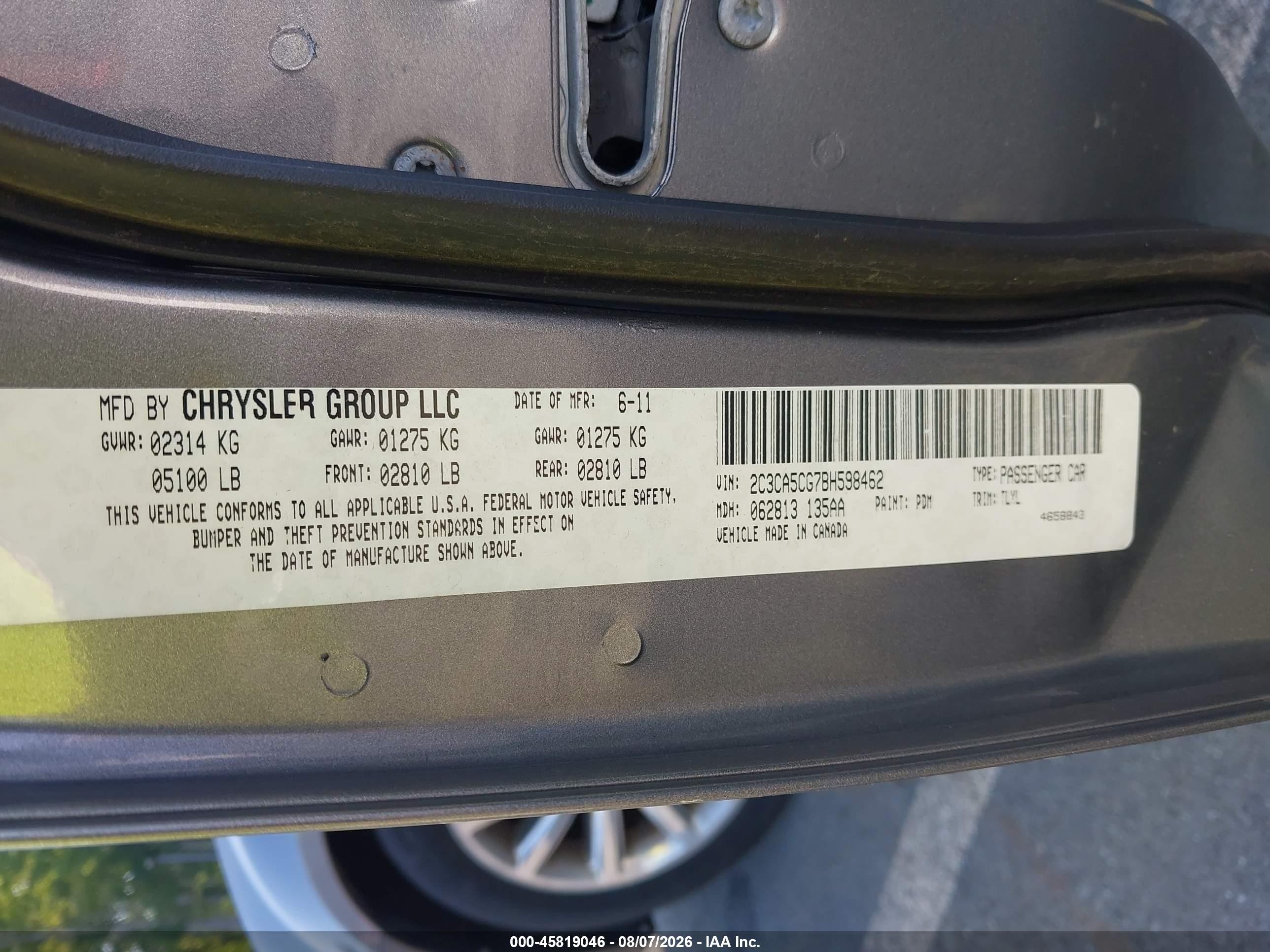 2011 Chrysler 300 Limited Серый vin: 2C3CA5CG7BH598462