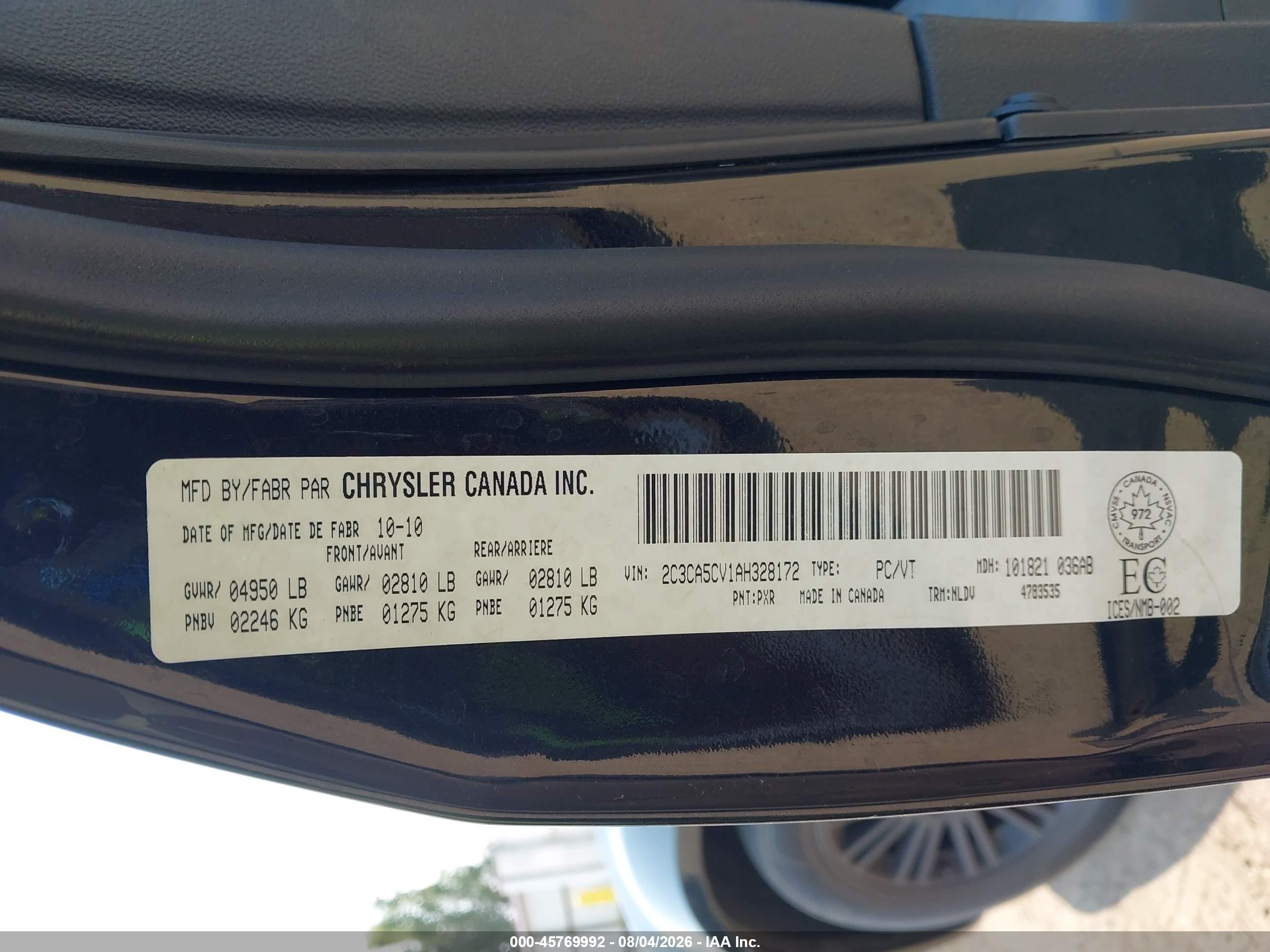 2010 Chrysler 300 Touring Black vin: 2C3CA5CV1AH328172