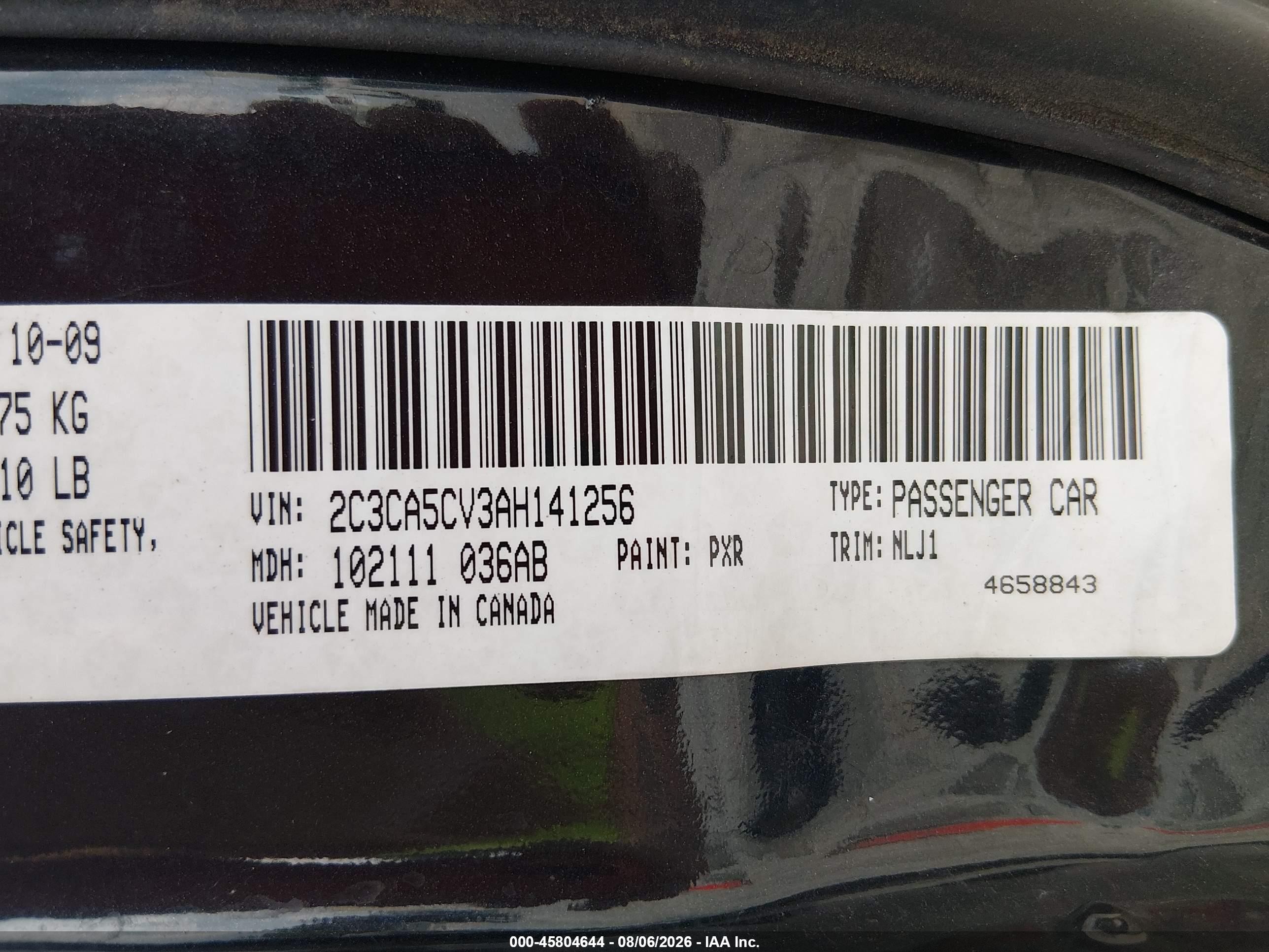 2010 Chrysler 300 Touring/signature Series/executive Series Черный vin: 2C3CA5CV3AH141256
