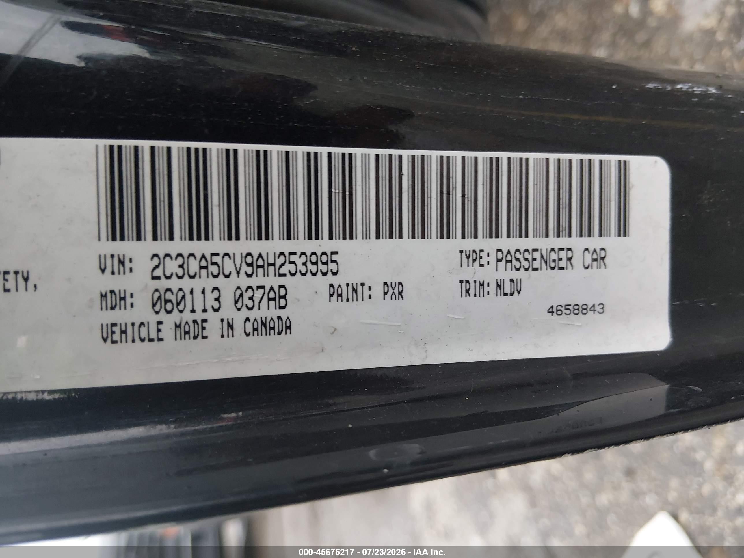 2010 Chrysler 300 Touring/signature Series/executive Series Черный vin: 2C3CA5CV9AH253995