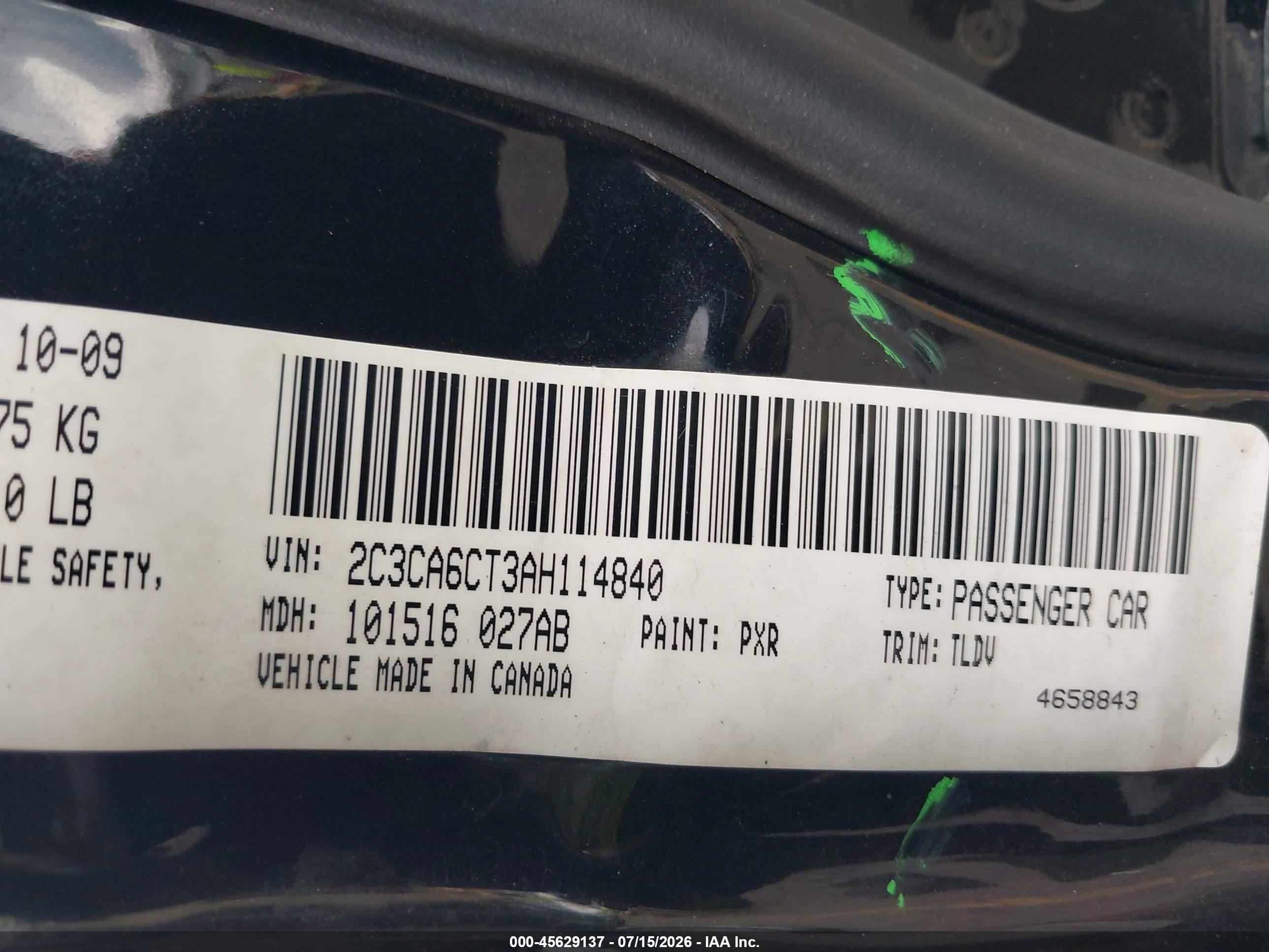 2010 Chrysler 300c Hemi Black vin: 2C3CA6CT3AH114840