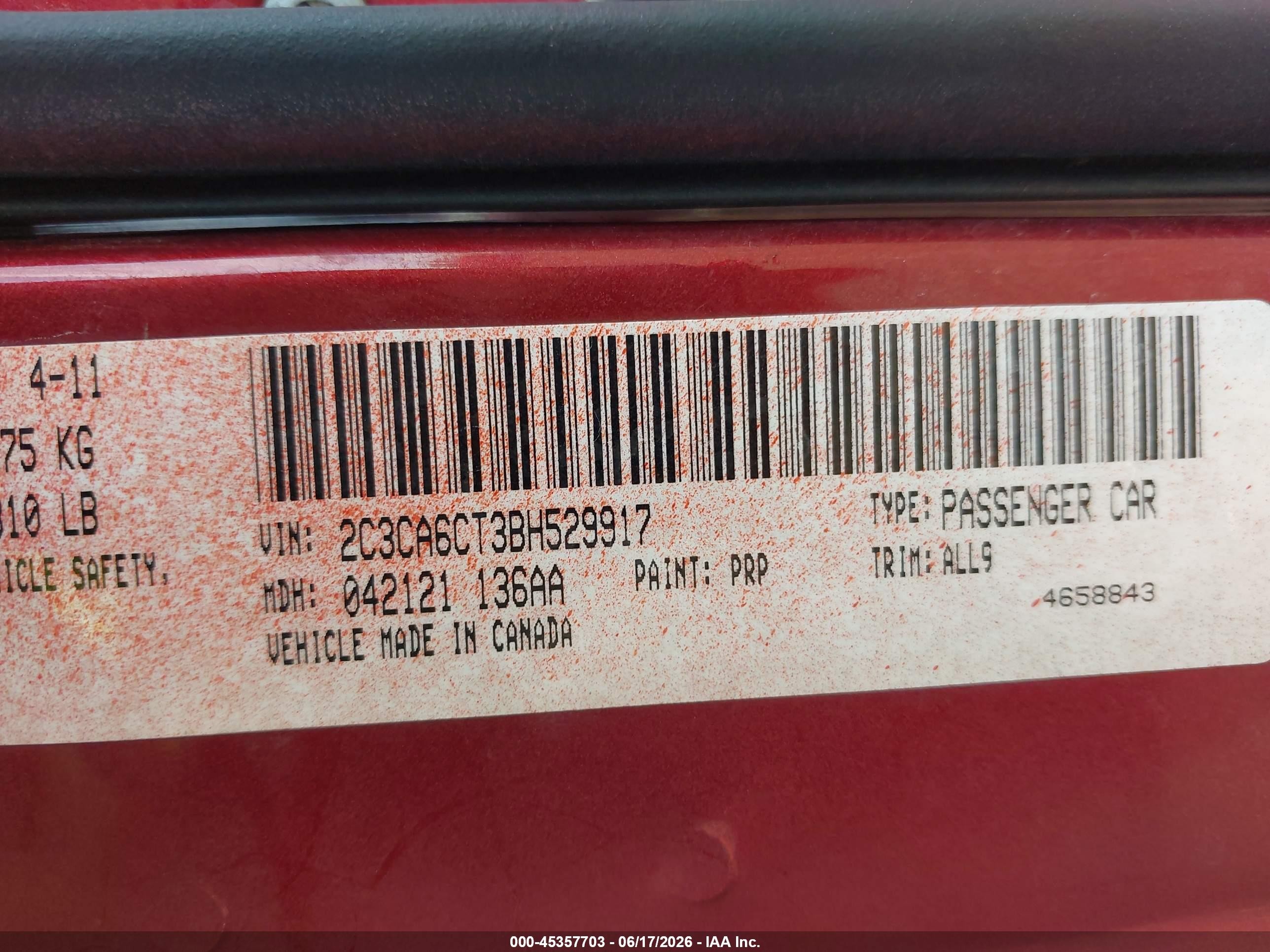 2011 Chrysler 300c Maroon vin: 2C3CA6CT3BH529917