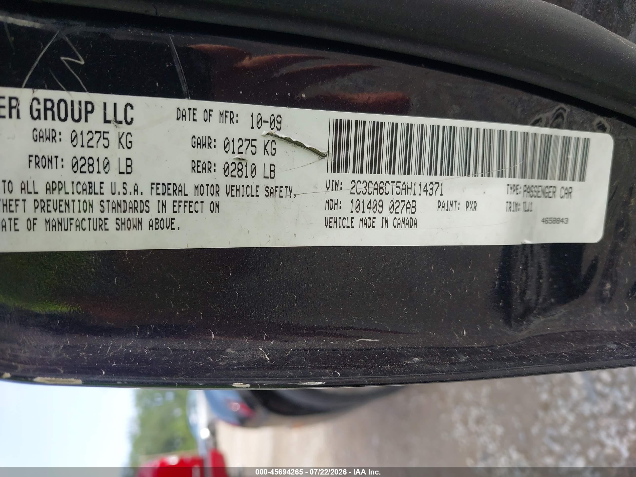2010 Chrysler 300c Hemi Black vin: 2C3CA6CT5AH114371