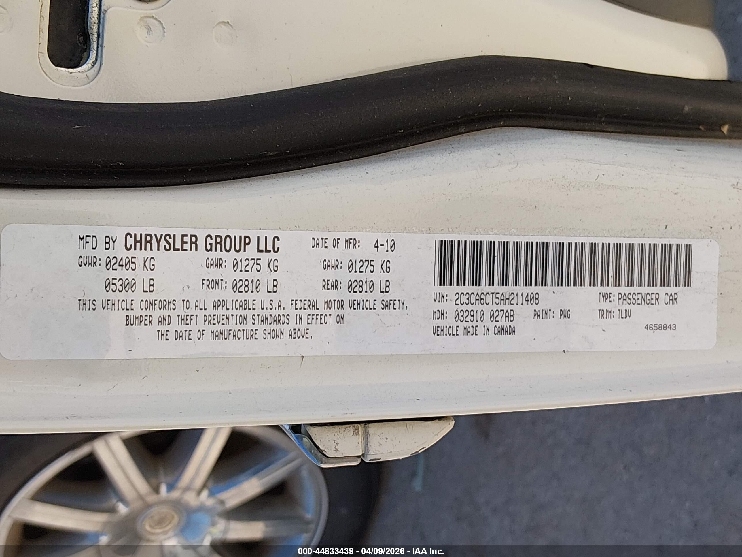 2010 Chrysler 300c Hemi White vin: 2C3CA6CT5AH211408