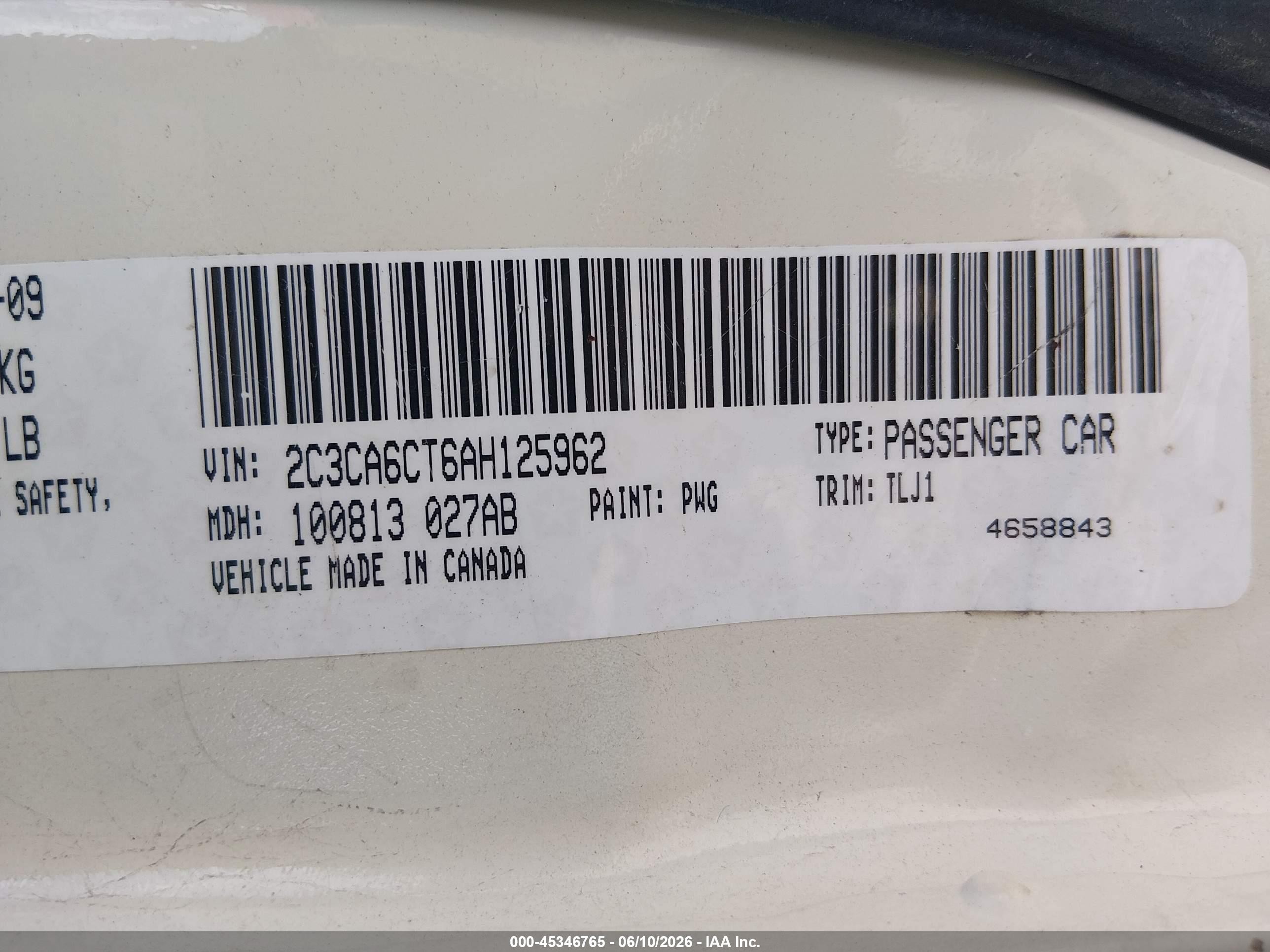 2010 Chrysler 300c Hemi Белый vin: 2C3CA6CT6AH125962