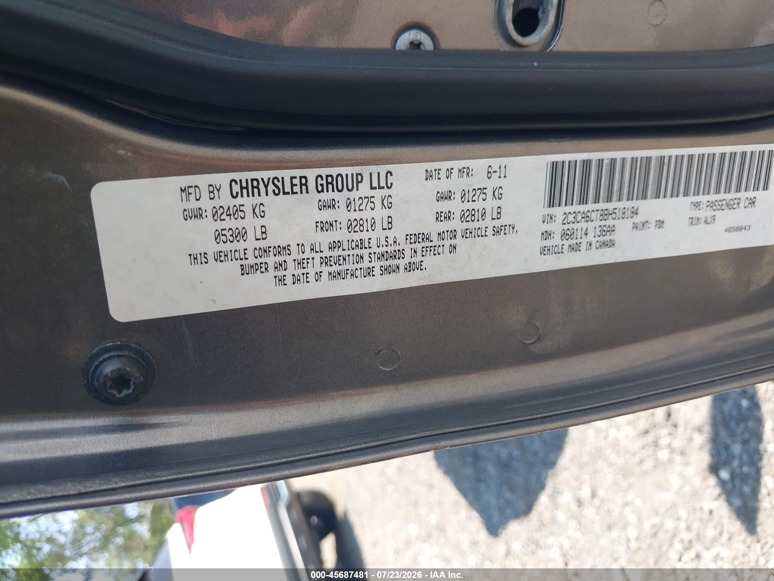 2011 Chrysler 300c   Серый vin: 2C3CA6CT8BH518184