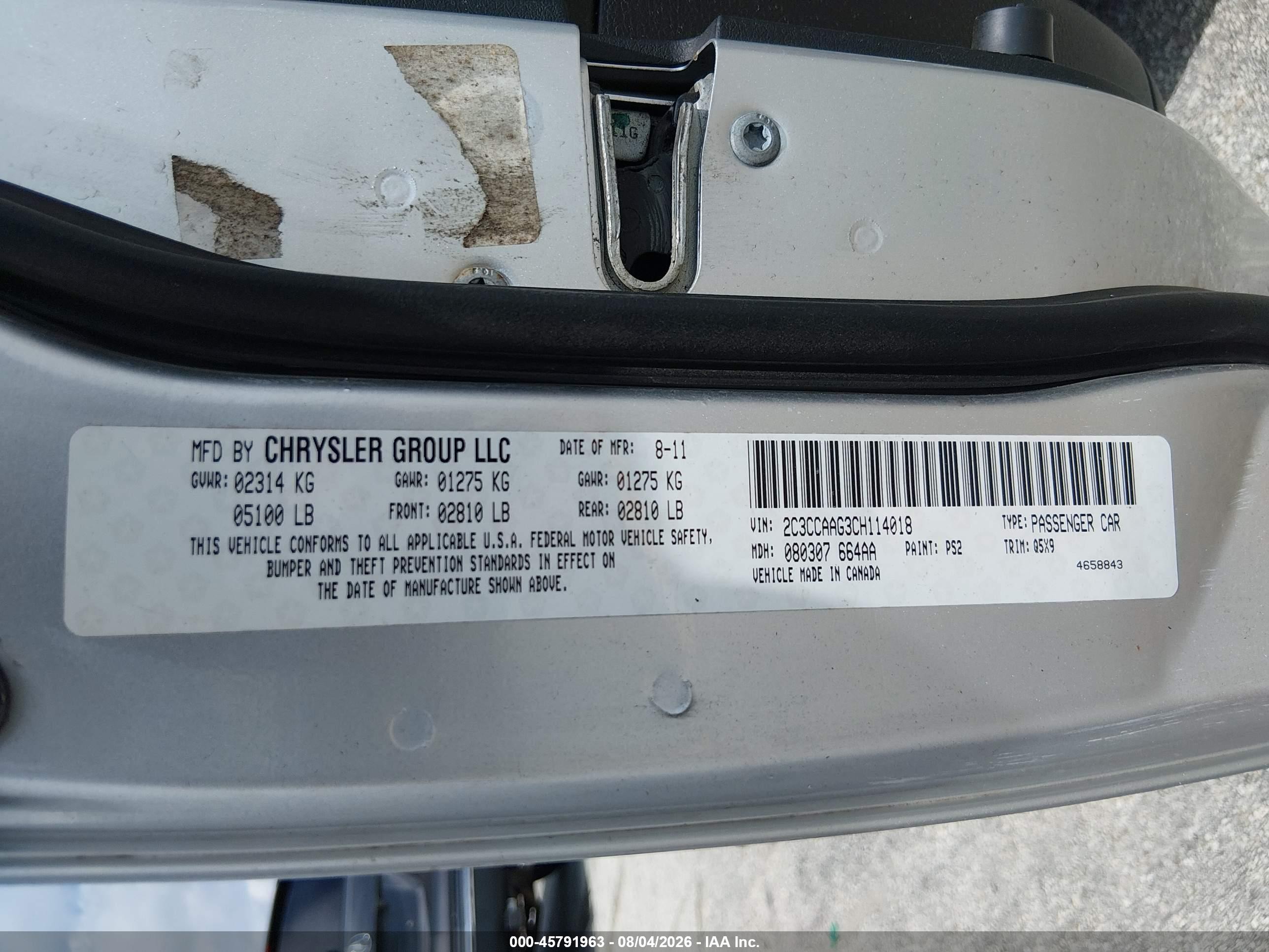 2012 Chrysler 300   Silver vin: 2C3CCAAG3CH114018