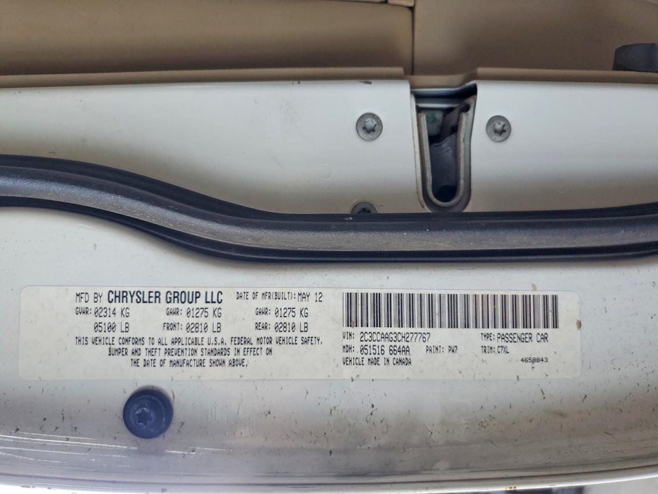 2012 Chrysler 300 White vin: 2C3CCAAG3CH277767