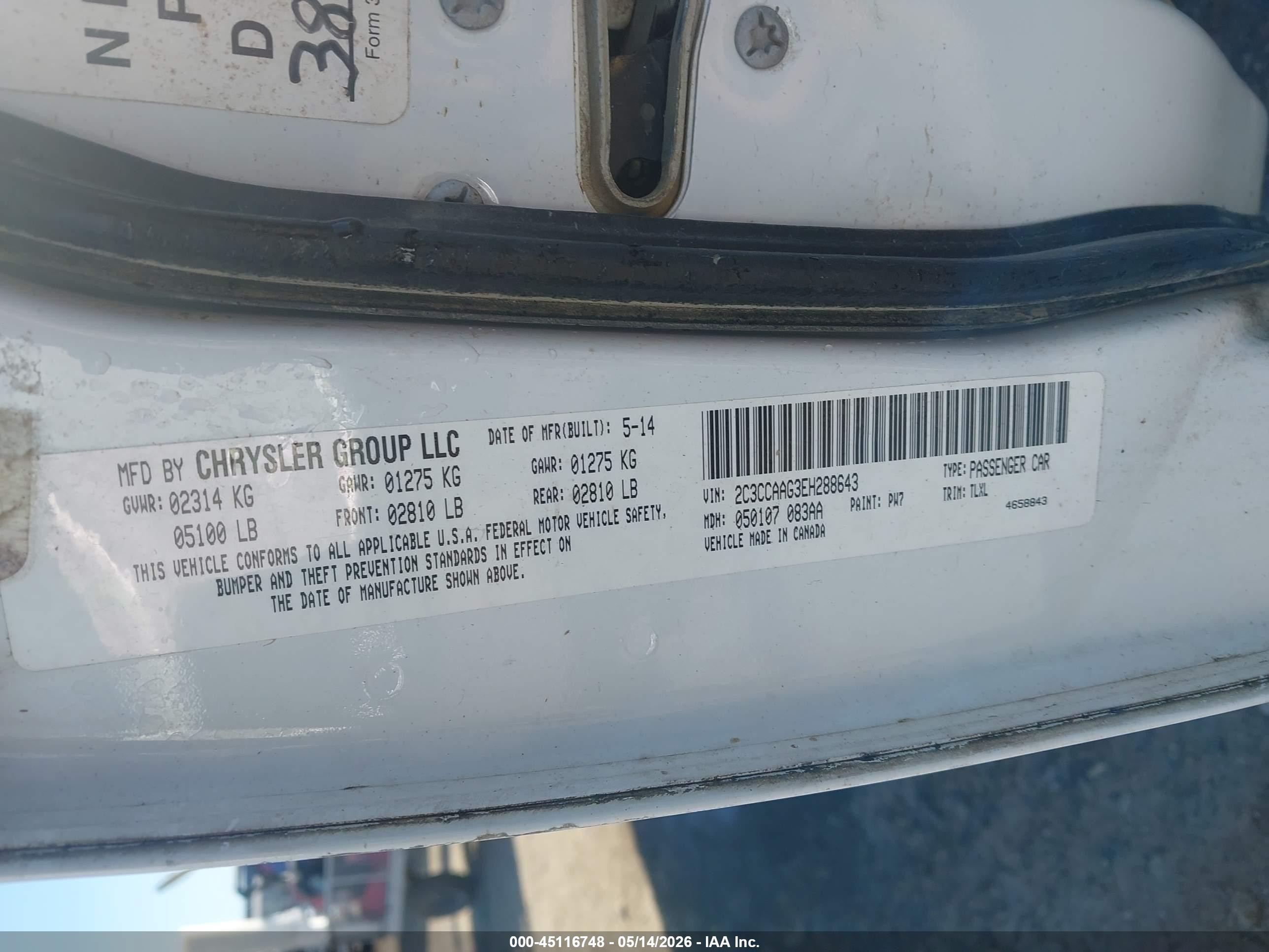 2014 Chrysler 300   Белый vin: 2C3CCAAG3EH288643