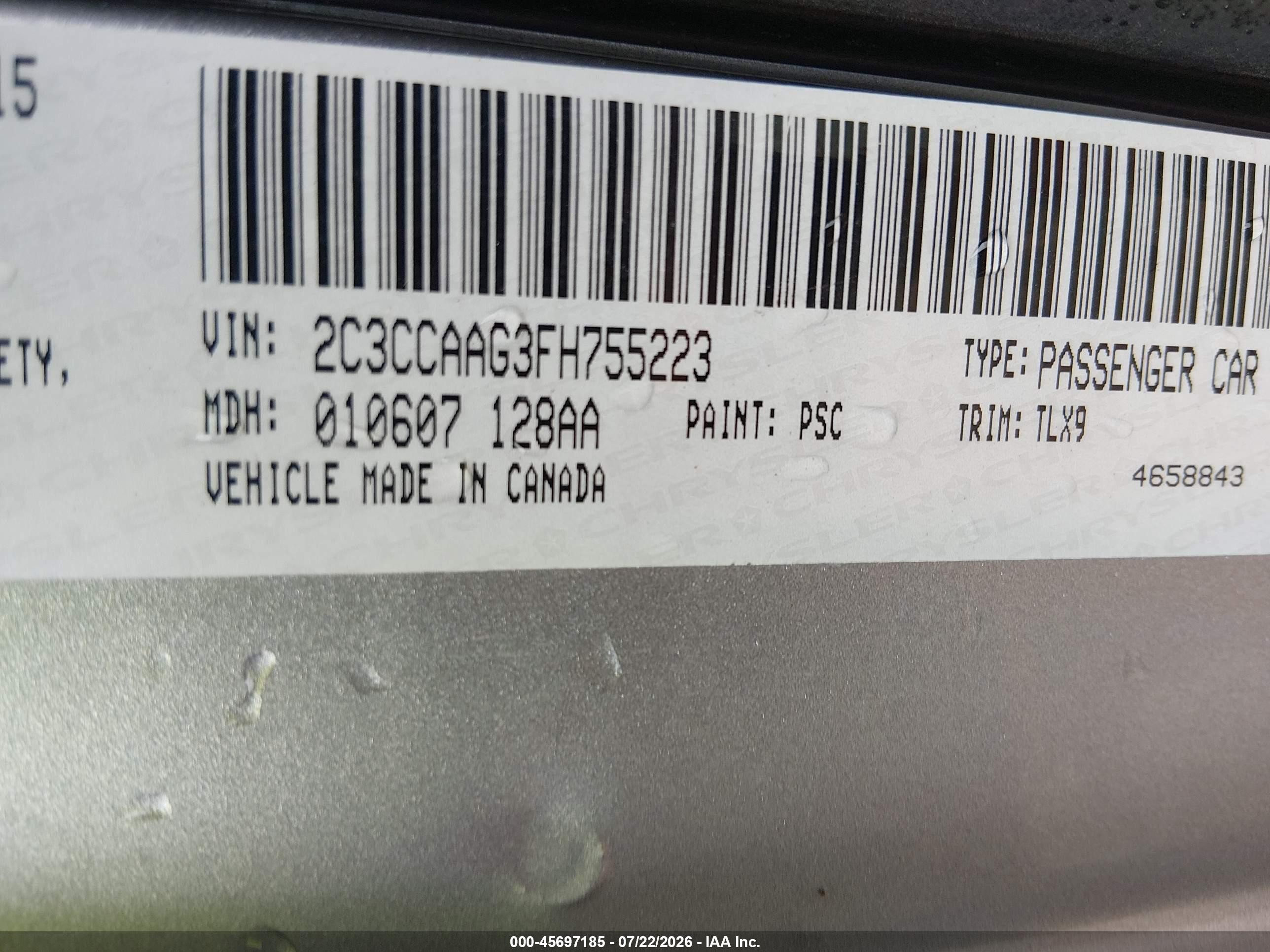 2015 Chrysler 300 Limited Gray vin: 2C3CCAAG3FH755223