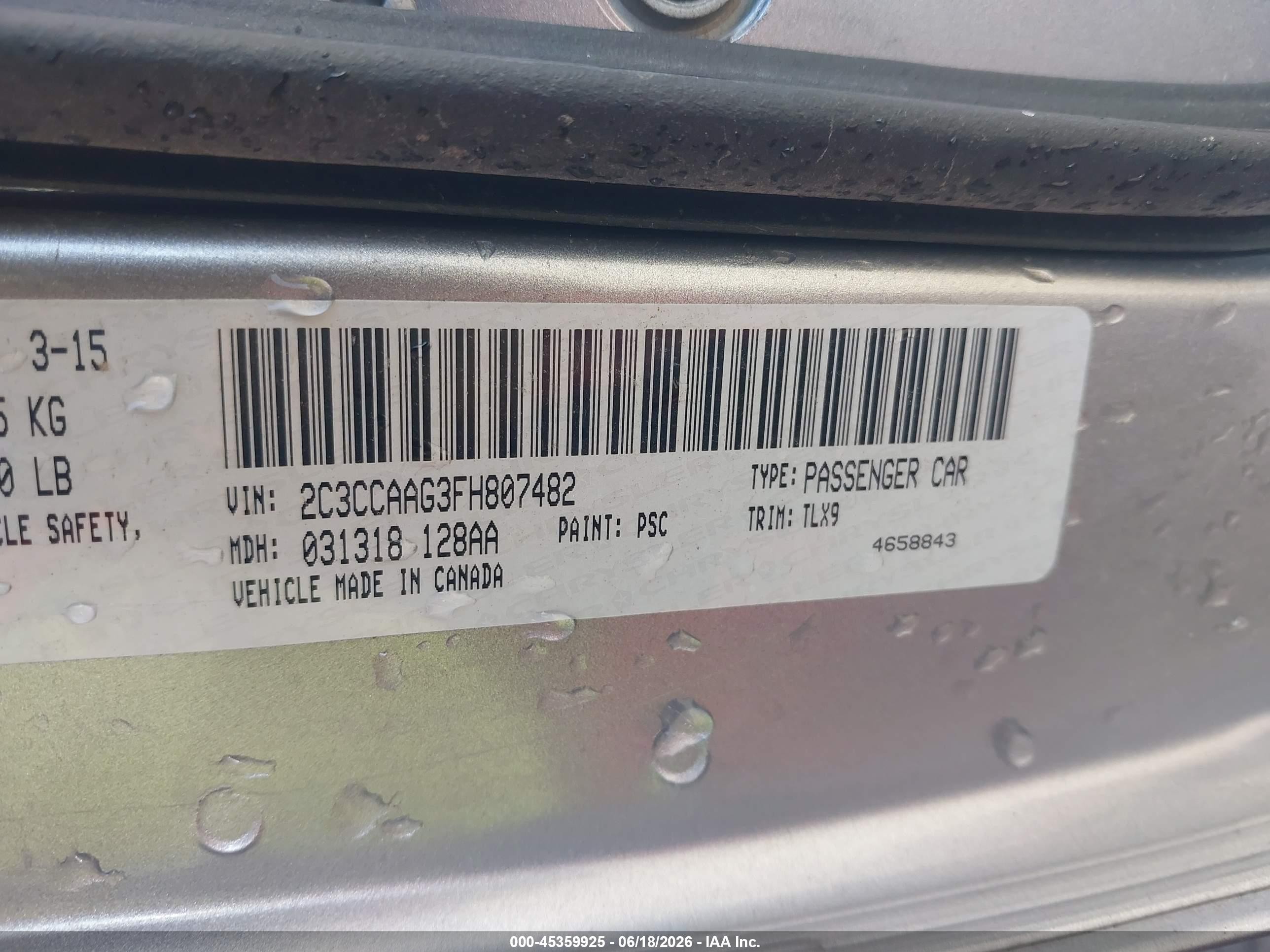 2015 Chrysler 300 Limited Silver vin: 2C3CCAAG3FH807482