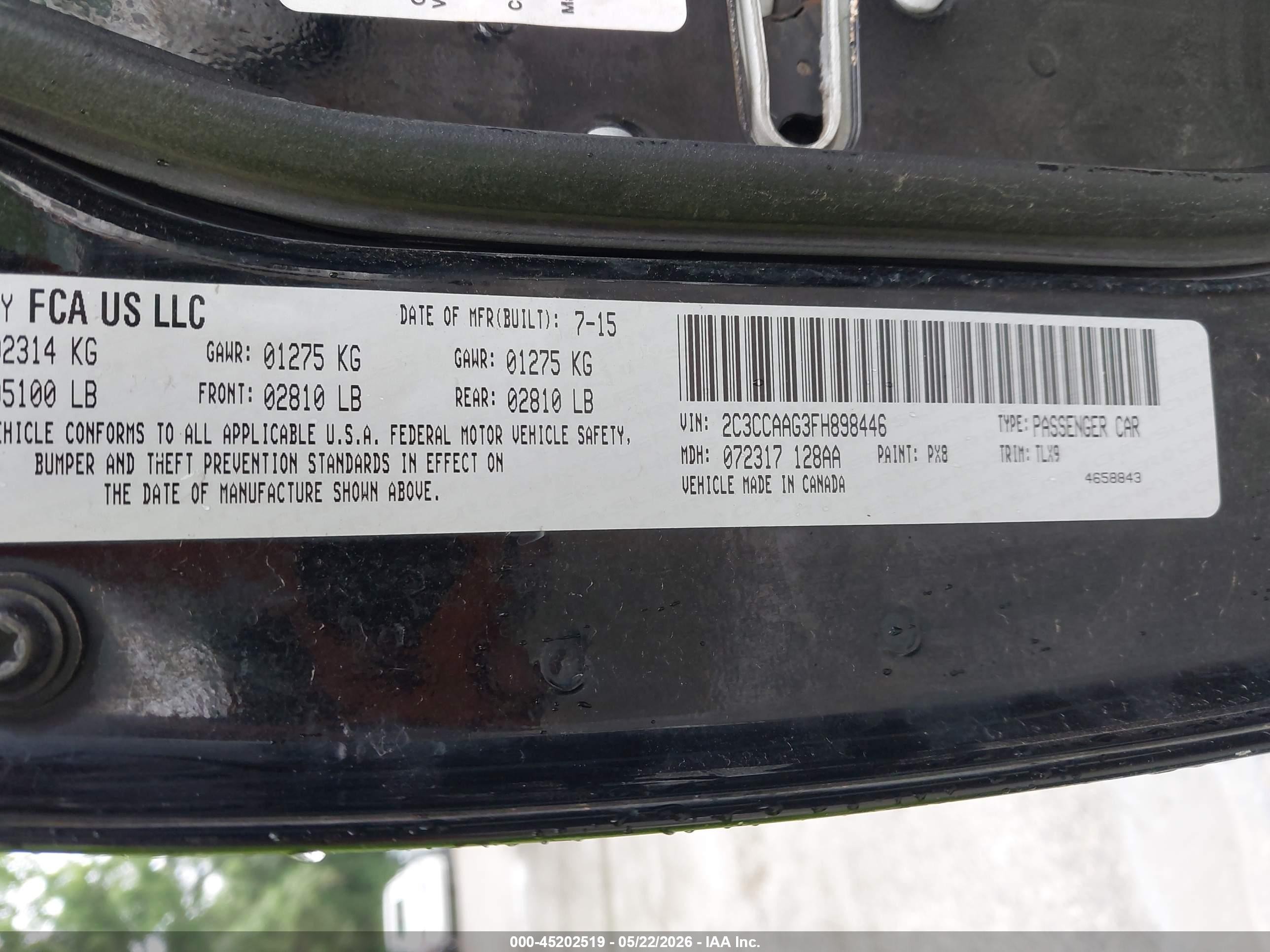 2015 Chrysler 300 Limited Black vin: 2C3CCAAG3FH898446