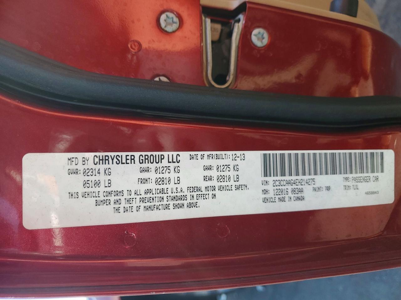 2014 Chrysler 300 Бордовый vin: 2C3CCAAG4EH214275
