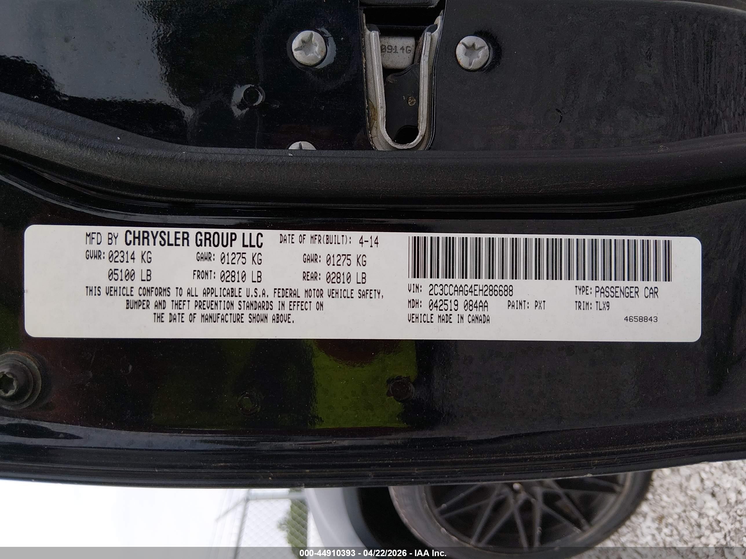 2014 Chrysler 300   Black vin: 2C3CCAAG4EH286688