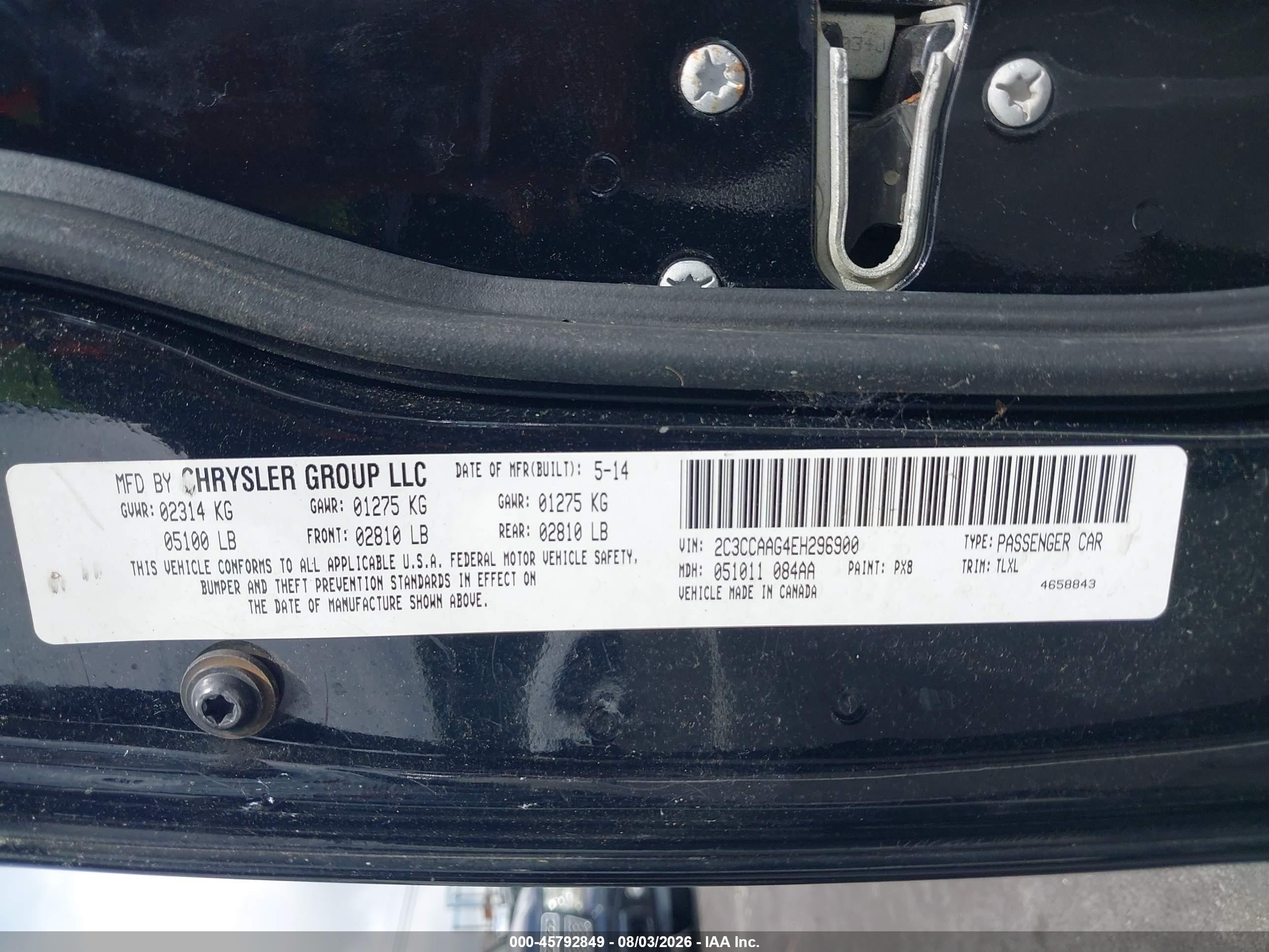 2014 Chrysler 300   Black vin: 2C3CCAAG4EH296900