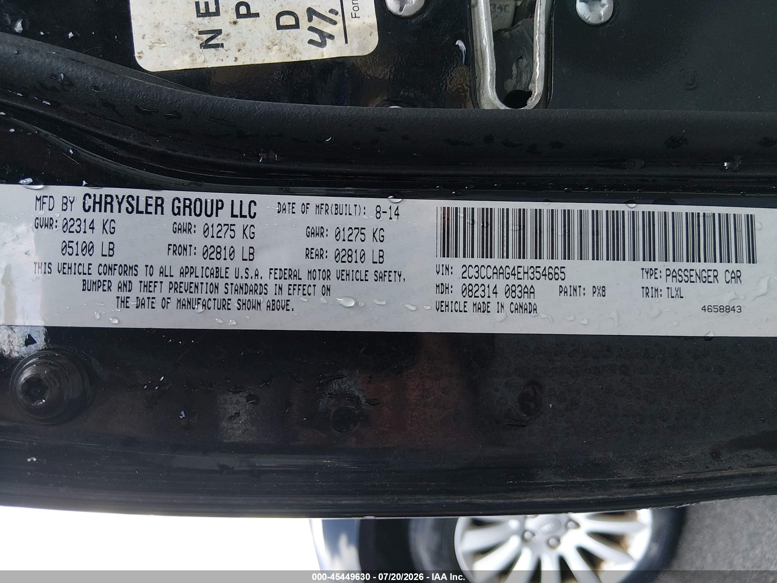 2014 Chrysler 300   Black vin: 2C3CCAAG4EH354665