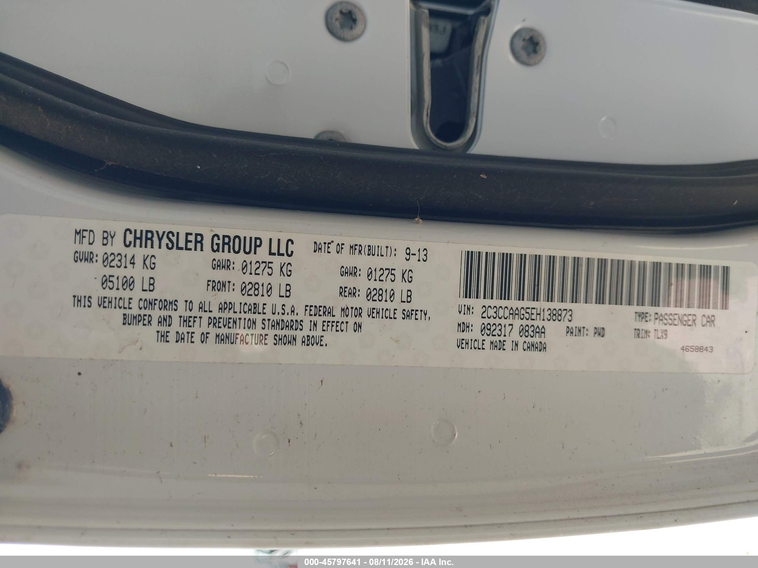 2014 Chrysler 300   Белый vin: 2C3CCAAG5EH138873