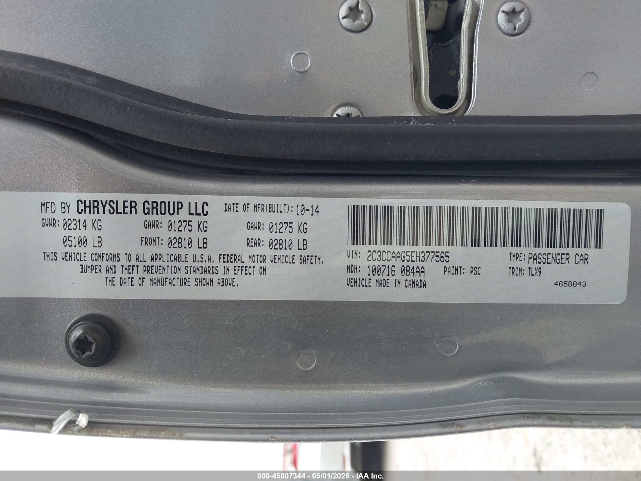 2014 Chrysler 300 Silver vin: 2C3CCAAG5EH377565