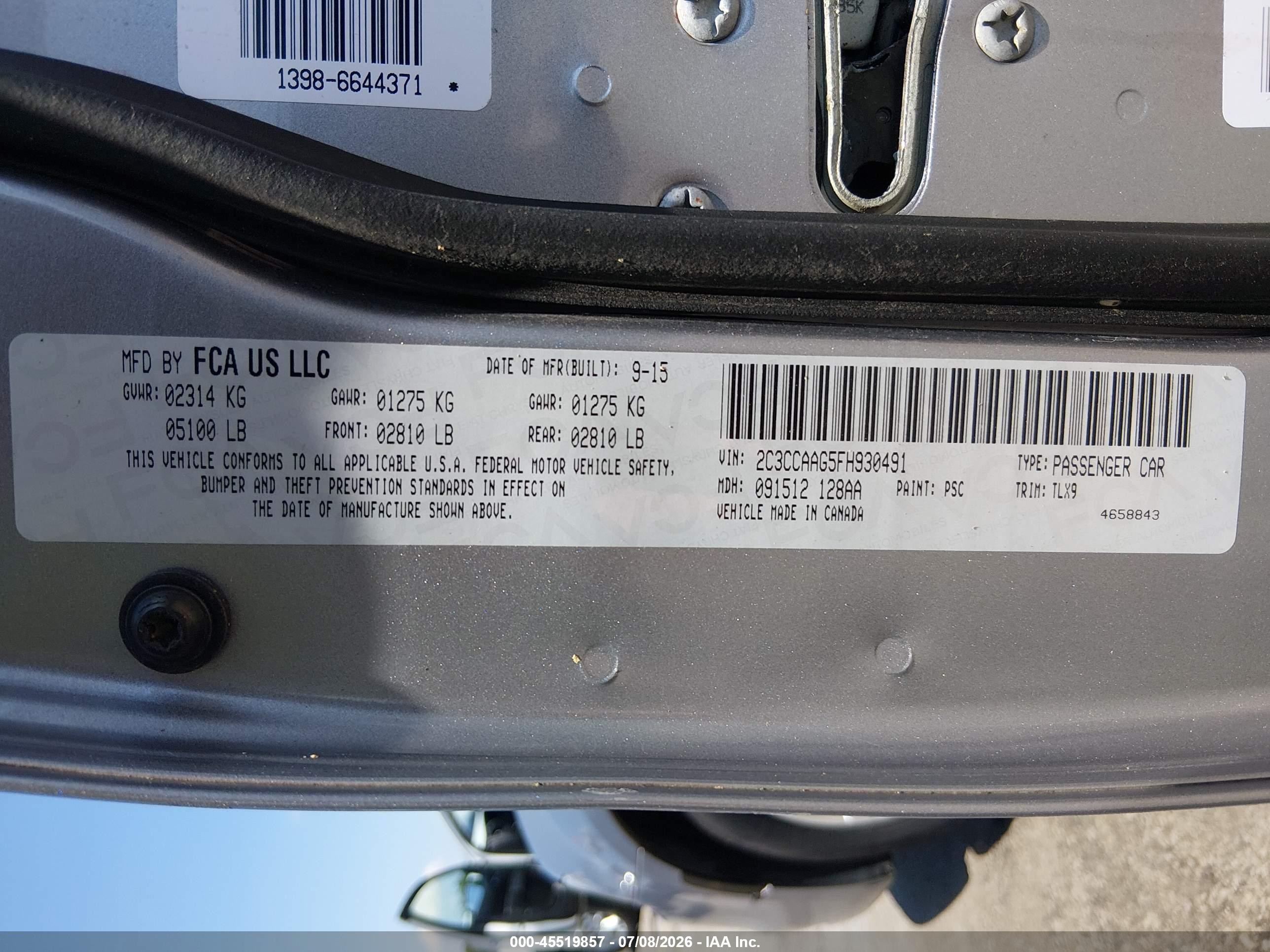 2015 Chrysler 300 Limited Gray vin: 2C3CCAAG5FH930491