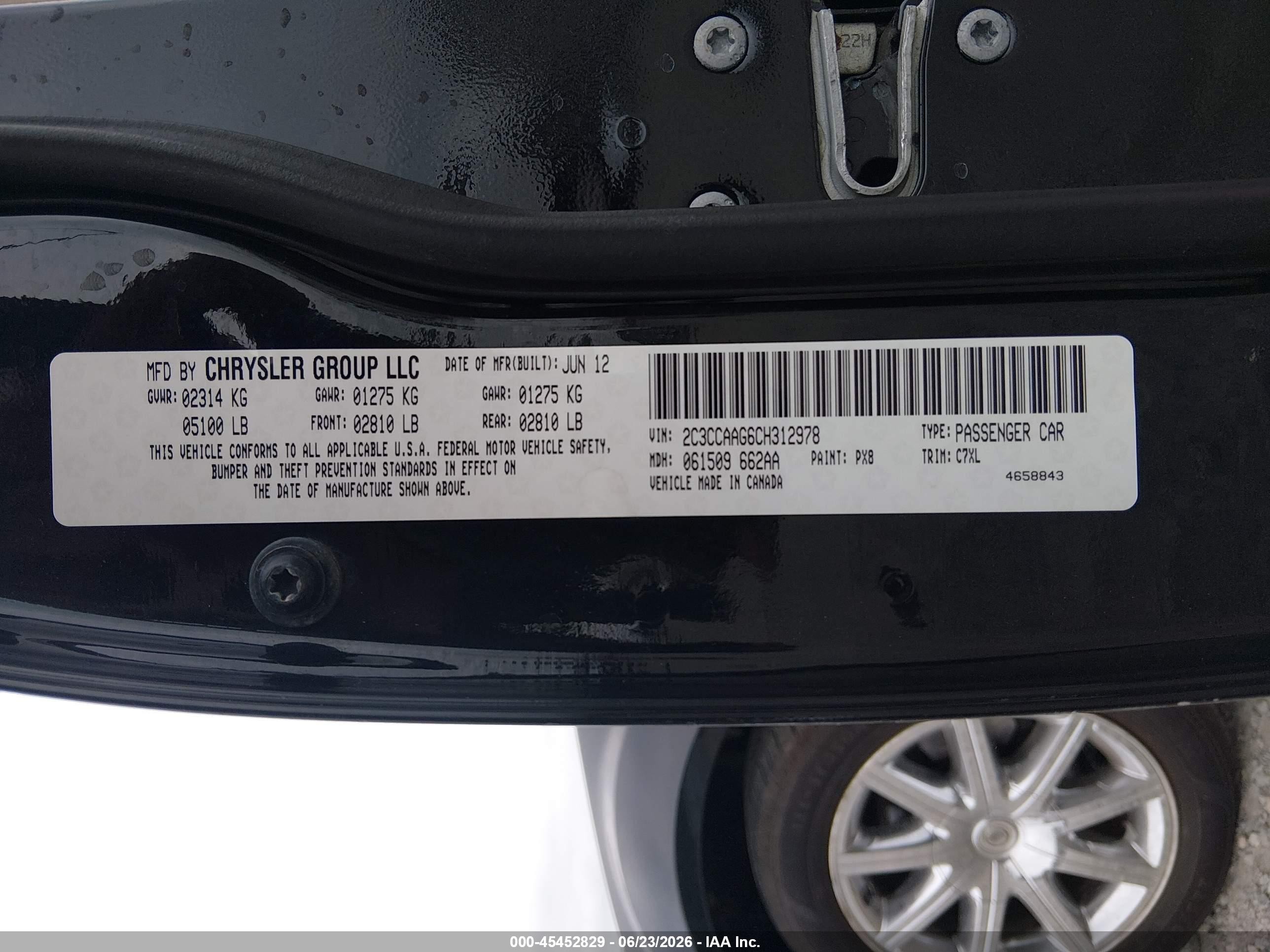 2012 Chrysler 300   Black vin: 2C3CCAAG6CH312978