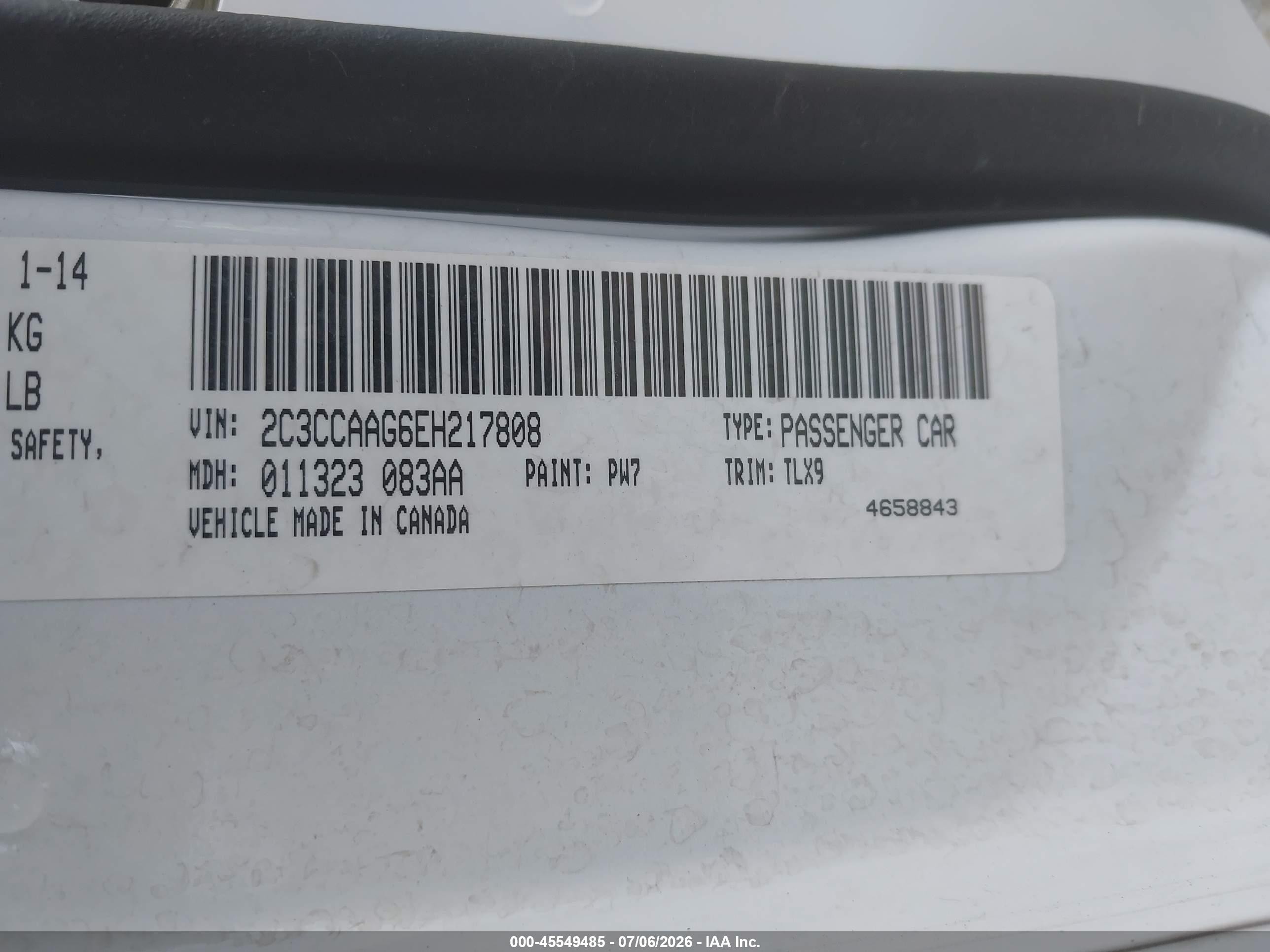 2014 Chrysler 300 White vin: 2C3CCAAG6EH217808