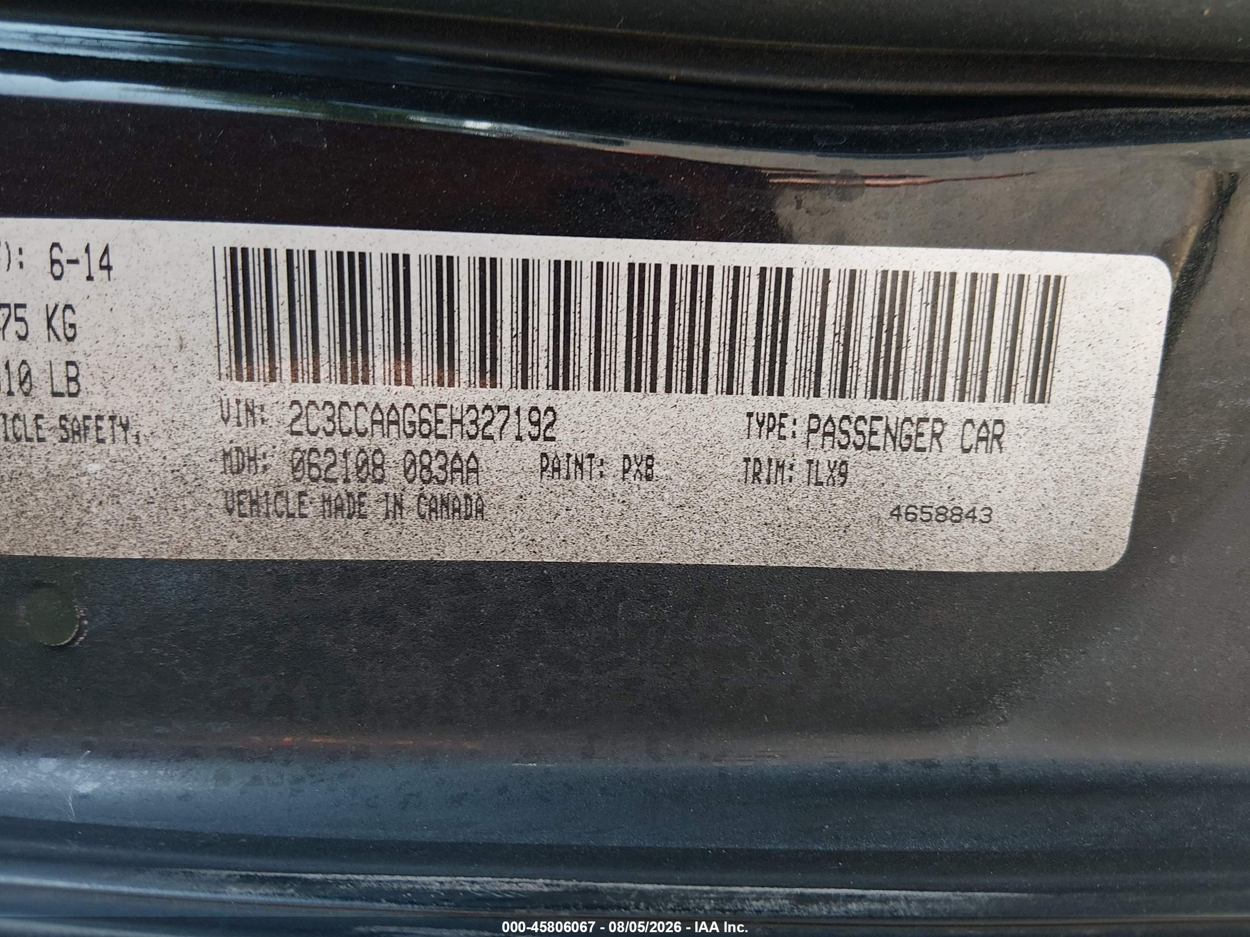 2014 Chrysler 300   Black vin: 2C3CCAAG6EH327192