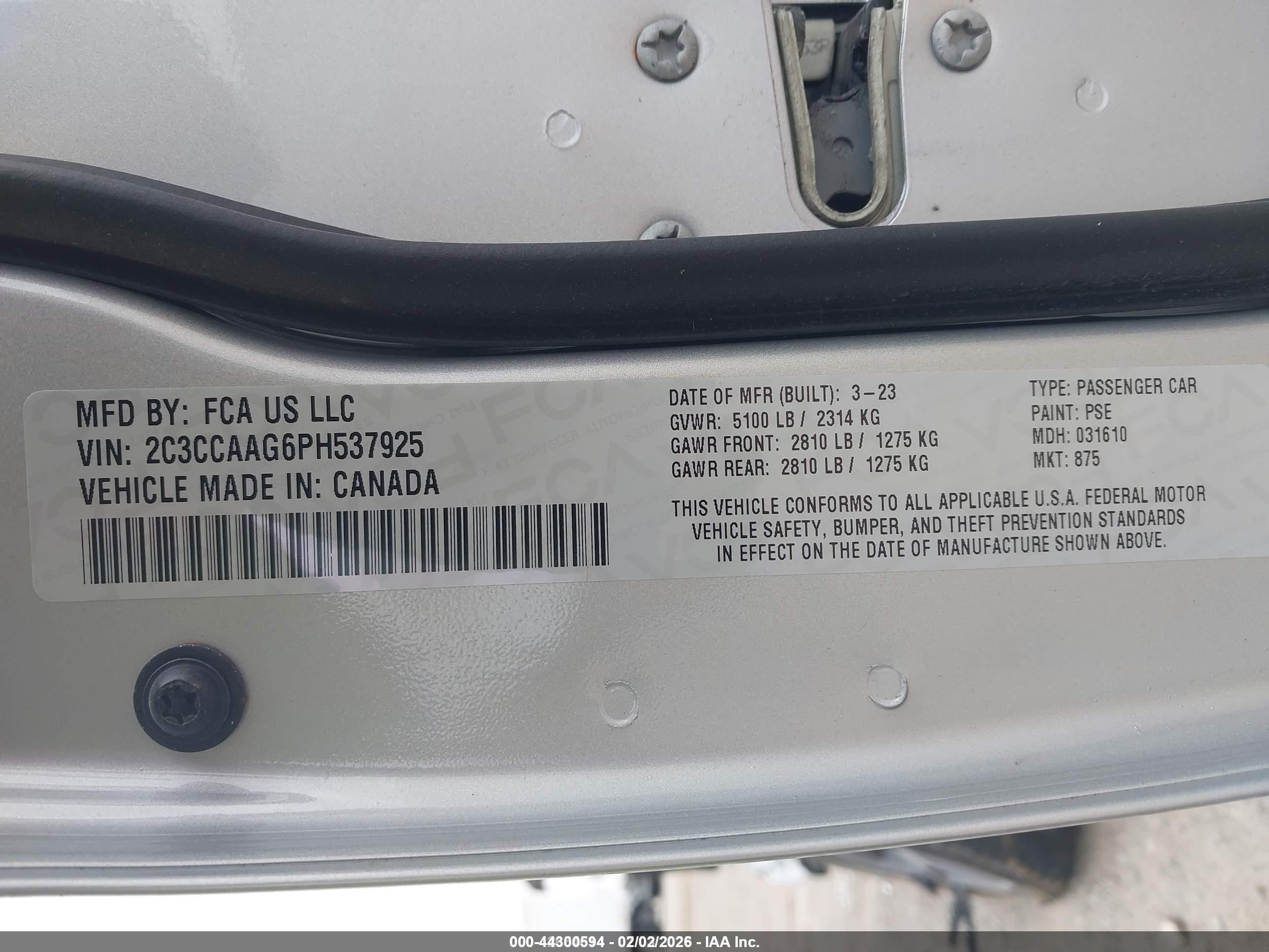 2023 Chrysler 300 Touring Серебряный vin: 2C3CCAAG6PH537925