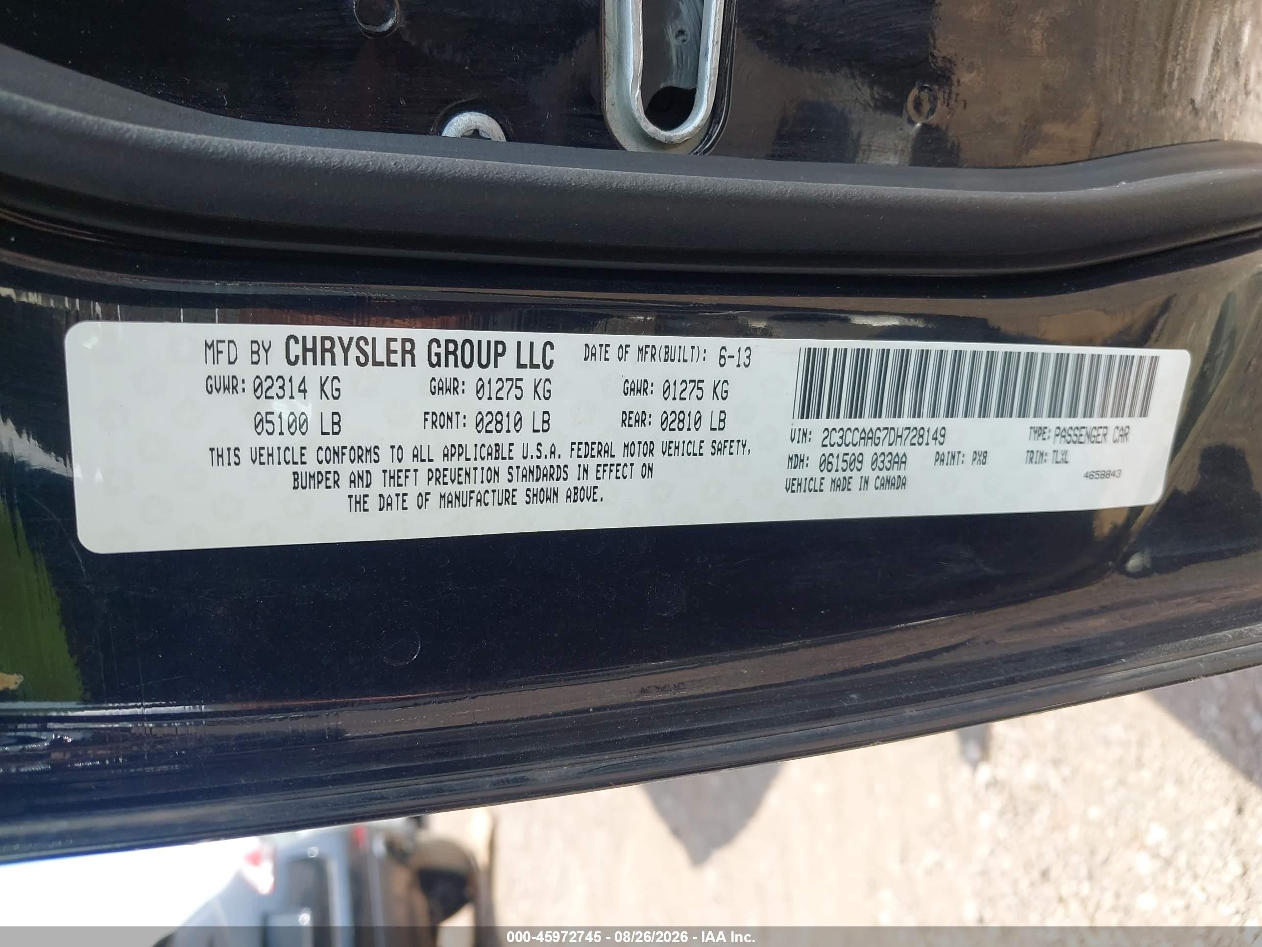 2013 Chrysler 300   Black vin: 2C3CCAAG7DH728149
