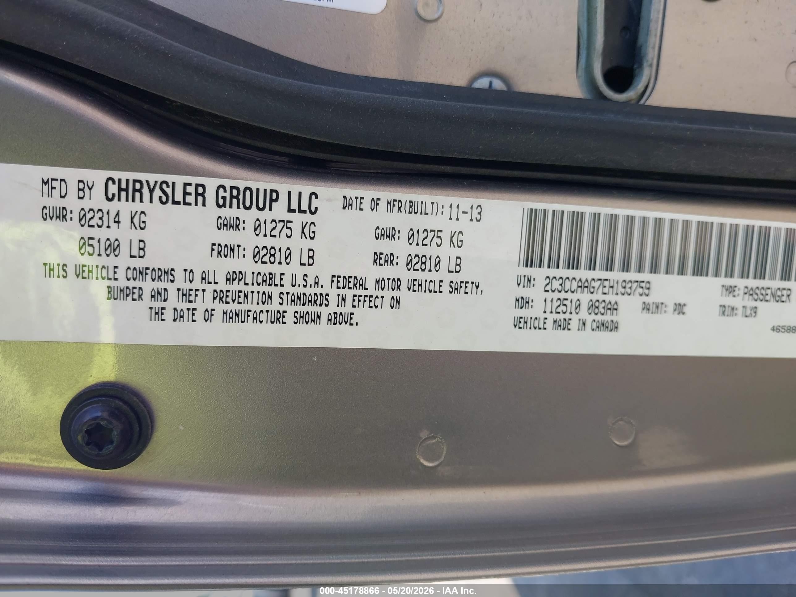 2014 Chrysler 300   Gray vin: 2C3CCAAG7EH193759