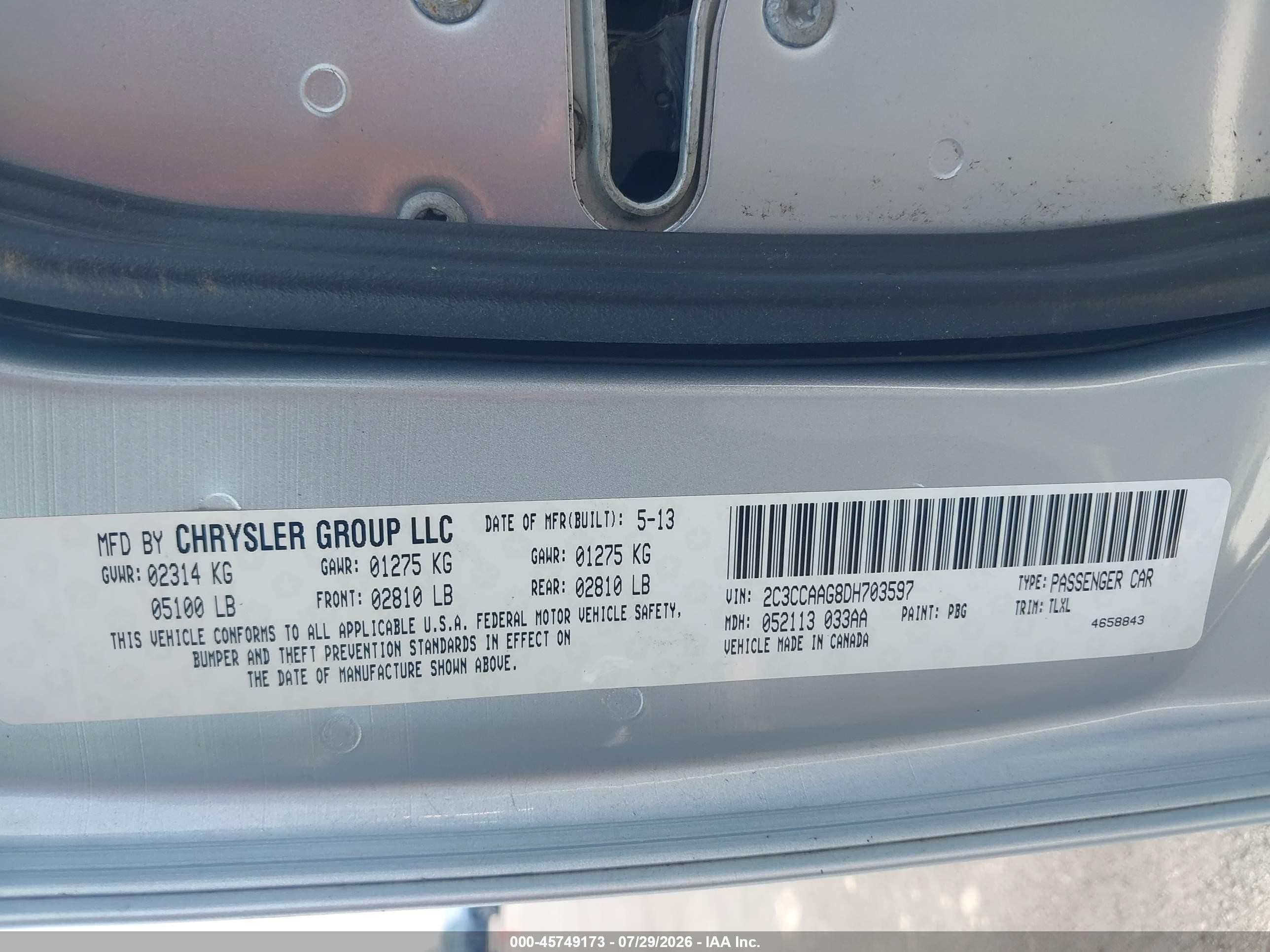 2013 Chrysler 300 Motown Light Blue vin: 2C3CCAAG8DH703597