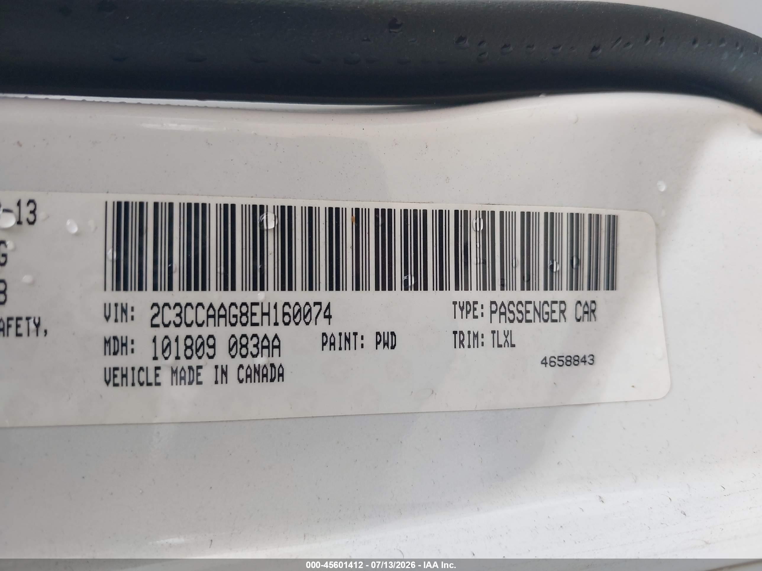 2014 Chrysler 300   White vin: 2C3CCAAG8EH160074