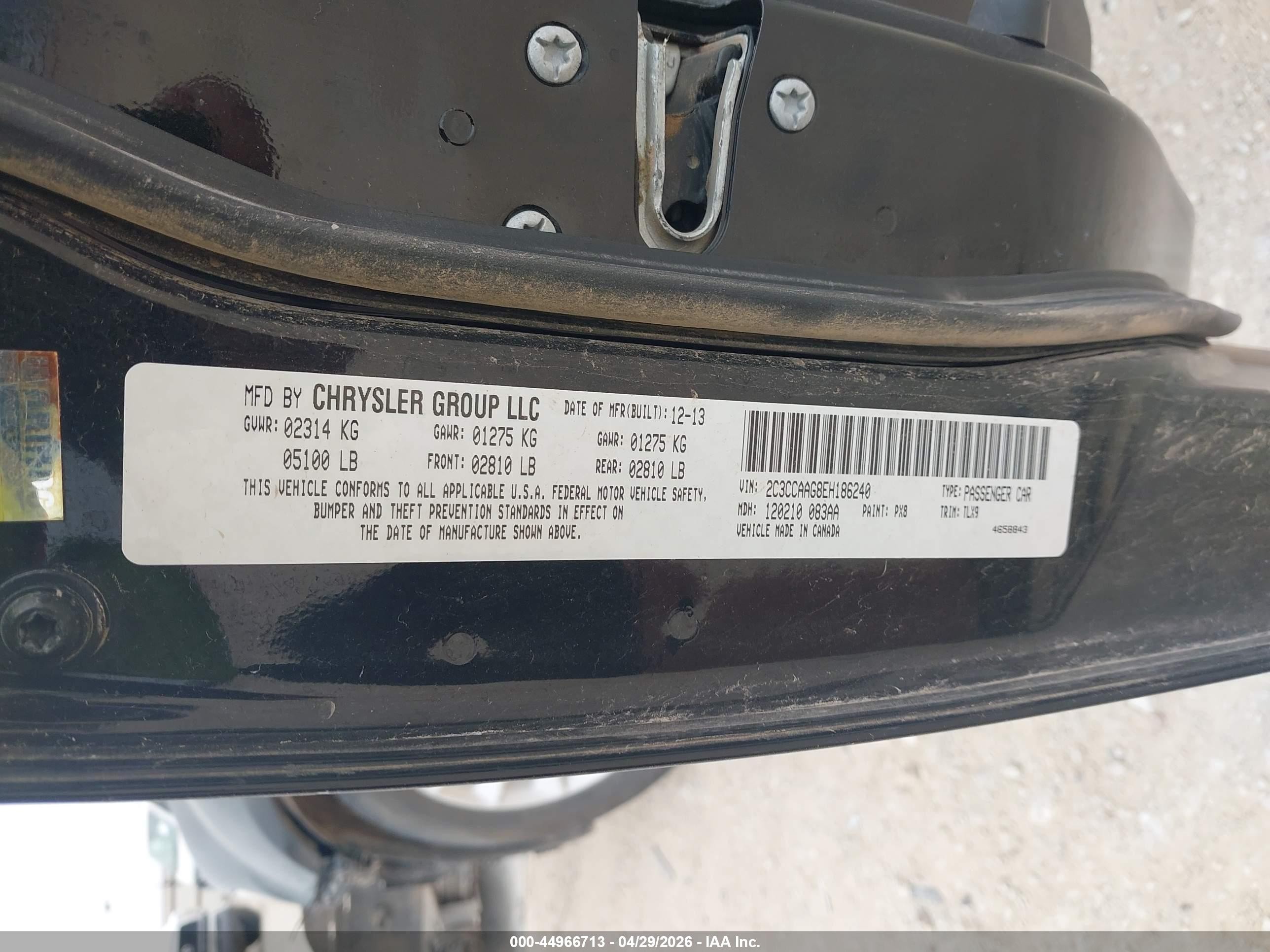 2014 Chrysler 300   Black vin: 2C3CCAAG8EH186240