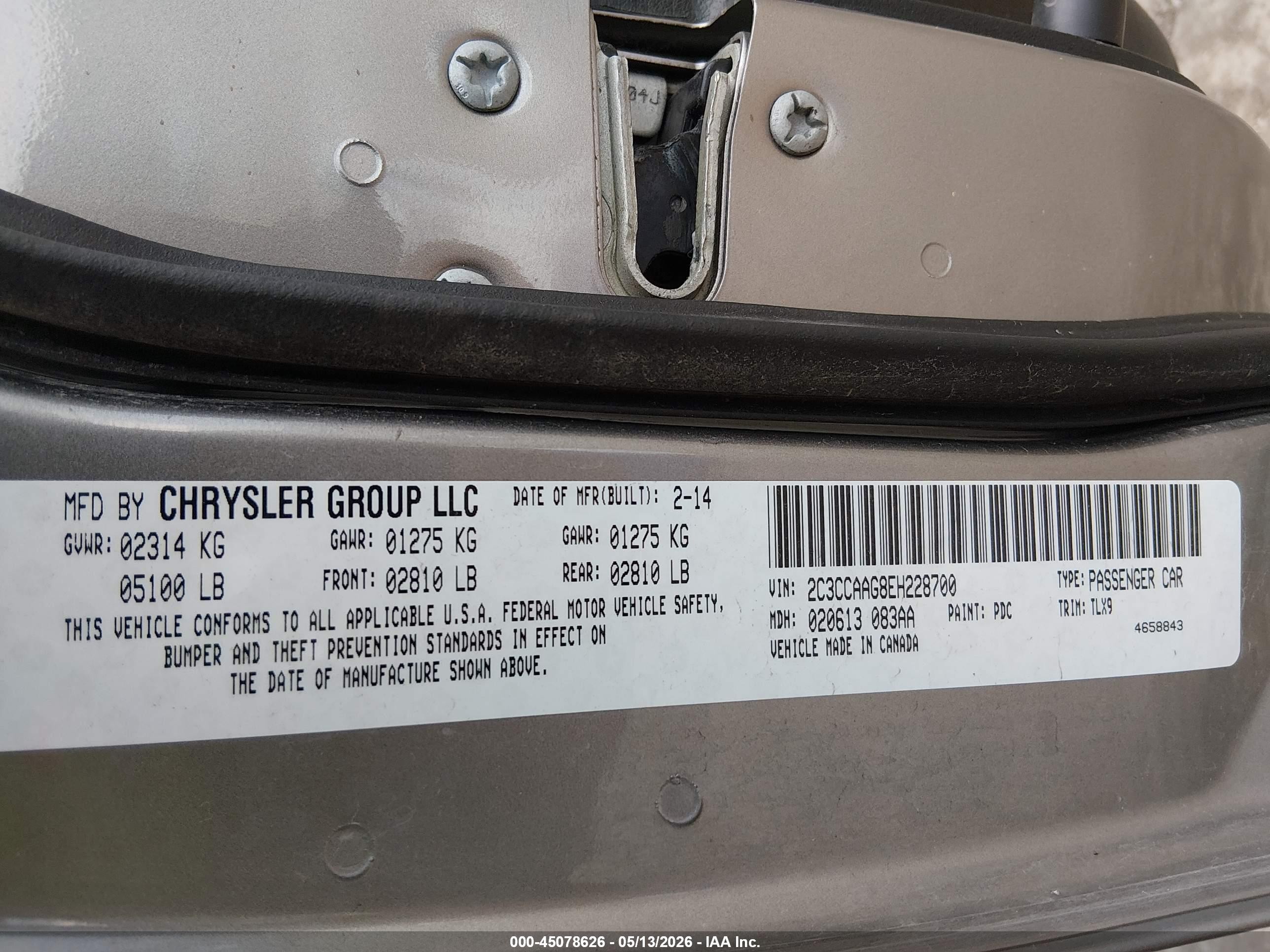 2014 Chrysler 300 Gray vin: 2C3CCAAG8EH228700