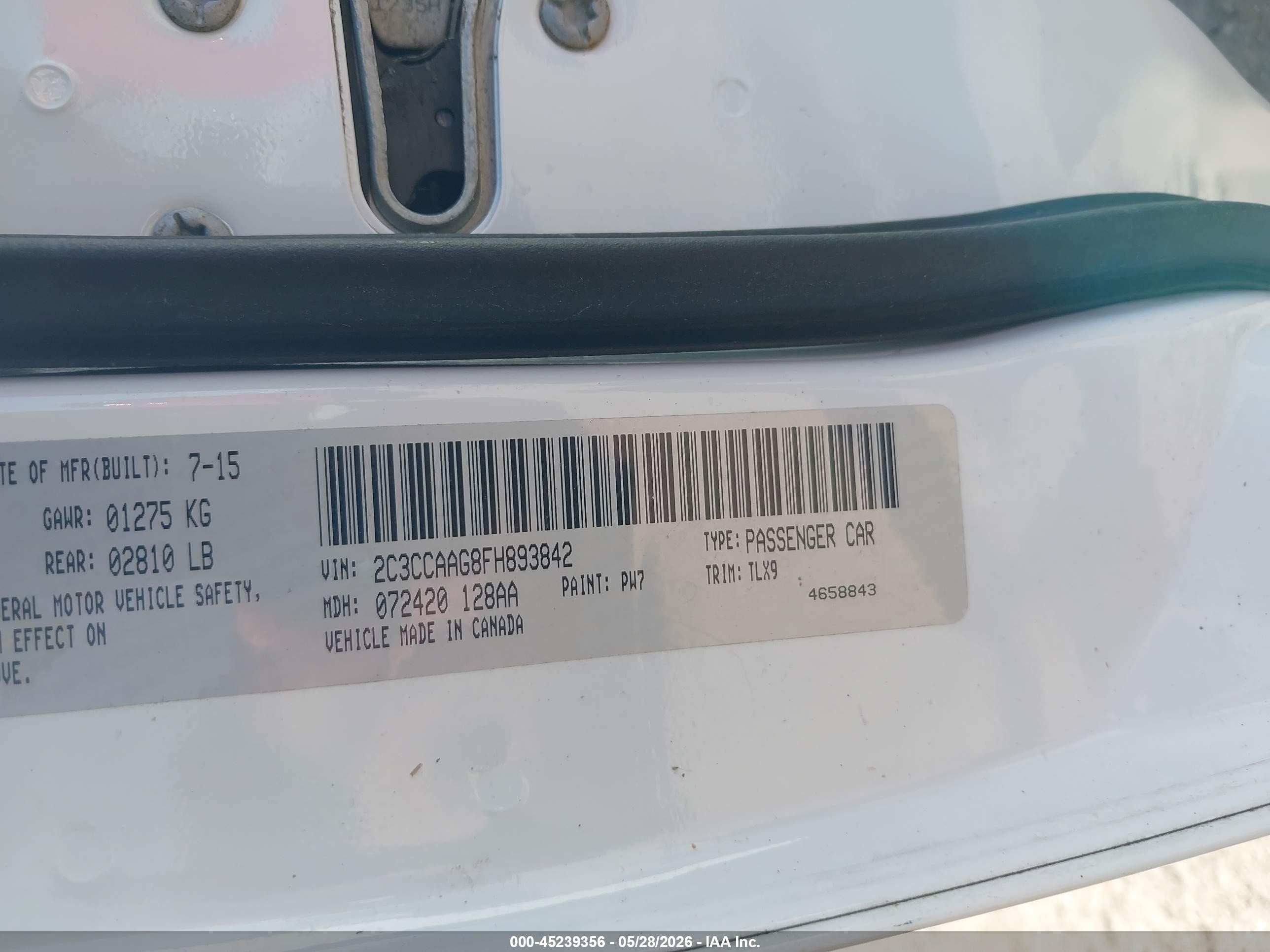 2015 Chrysler 300 Limited White vin: 2C3CCAAG8FH893842