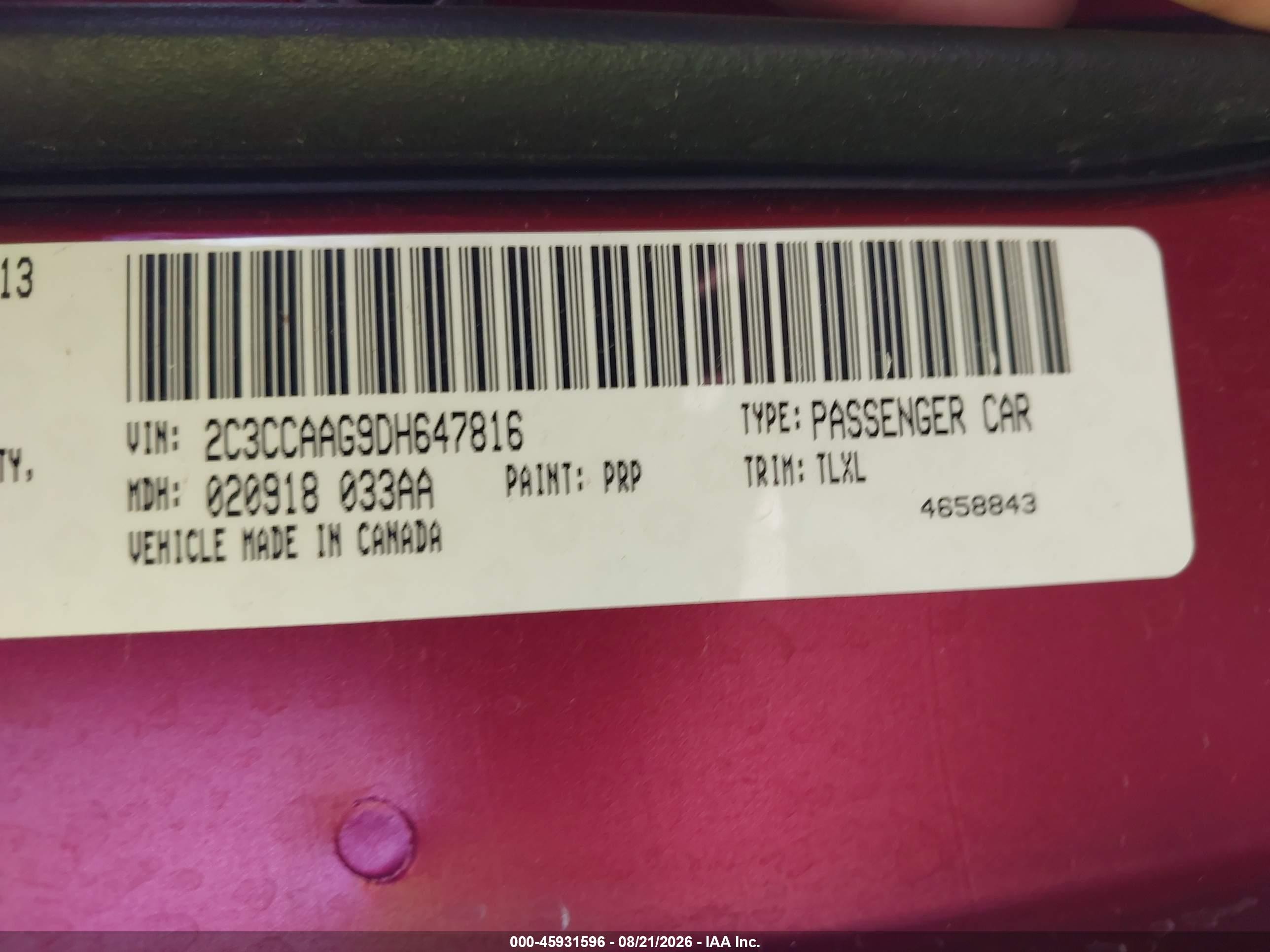 2013 Chrysler 300 Motown Red vin: 2C3CCAAG9DH647816