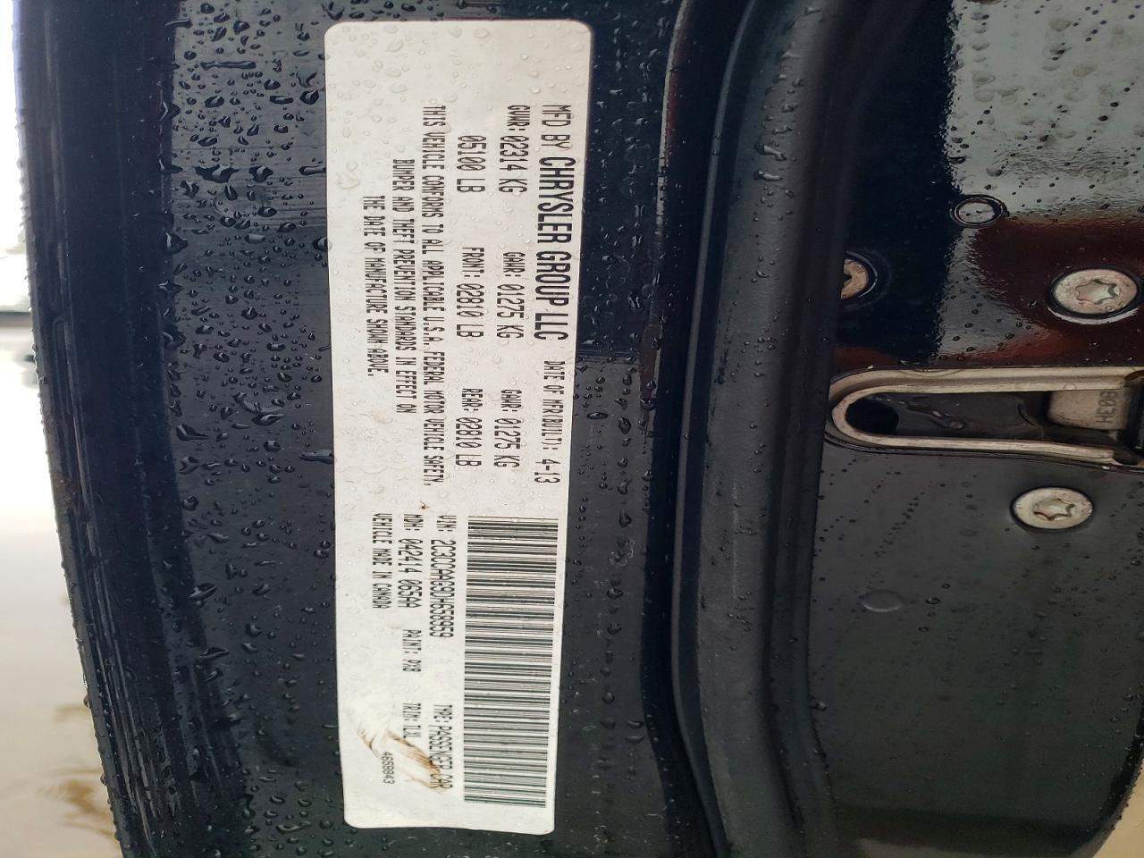 2013 Chrysler 300 Black vin: 2C3CCAAG9DH658959