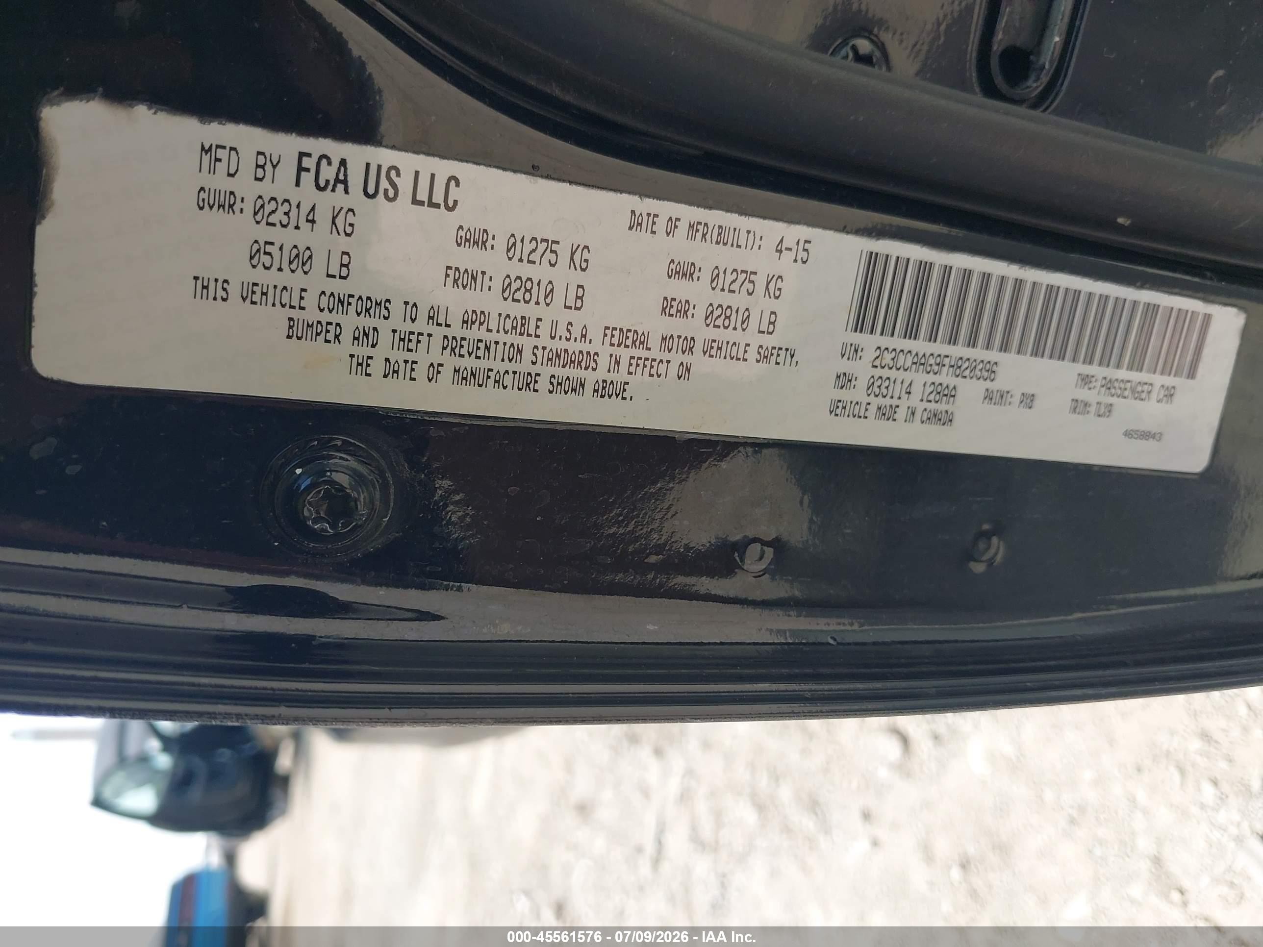 2015 Chrysler 300 Limited Черный vin: 2C3CCAAG9FH820396