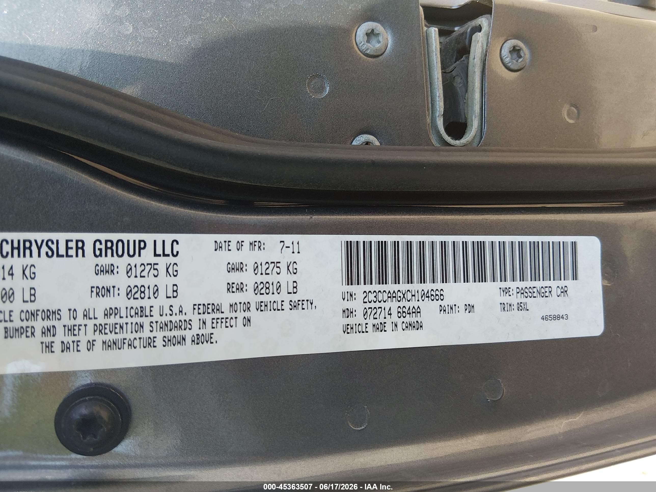 2012 Chrysler 300   Gray vin: 2C3CCAAGXCH104666