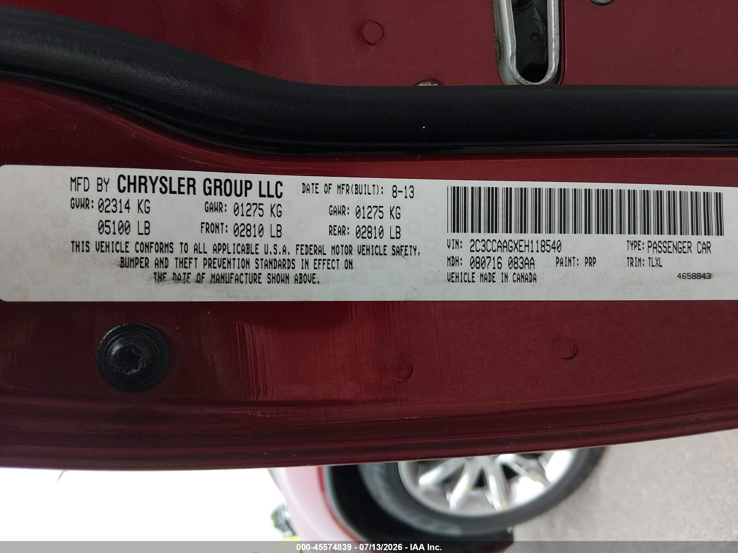 2014 Chrysler 300   Red vin: 2C3CCAAGXEH118540