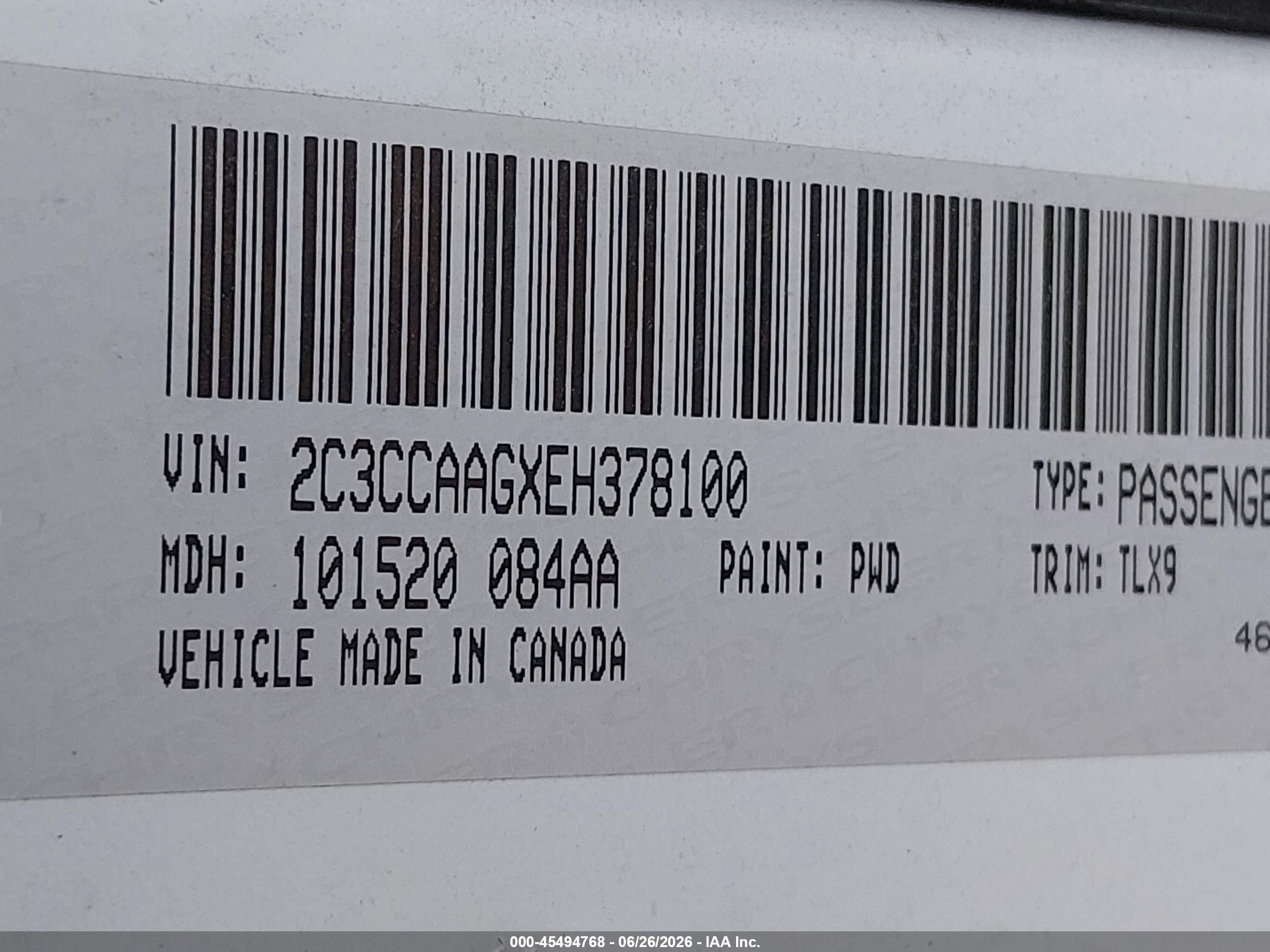 2014 Chrysler 300   White vin: 2C3CCAAGXEH378100