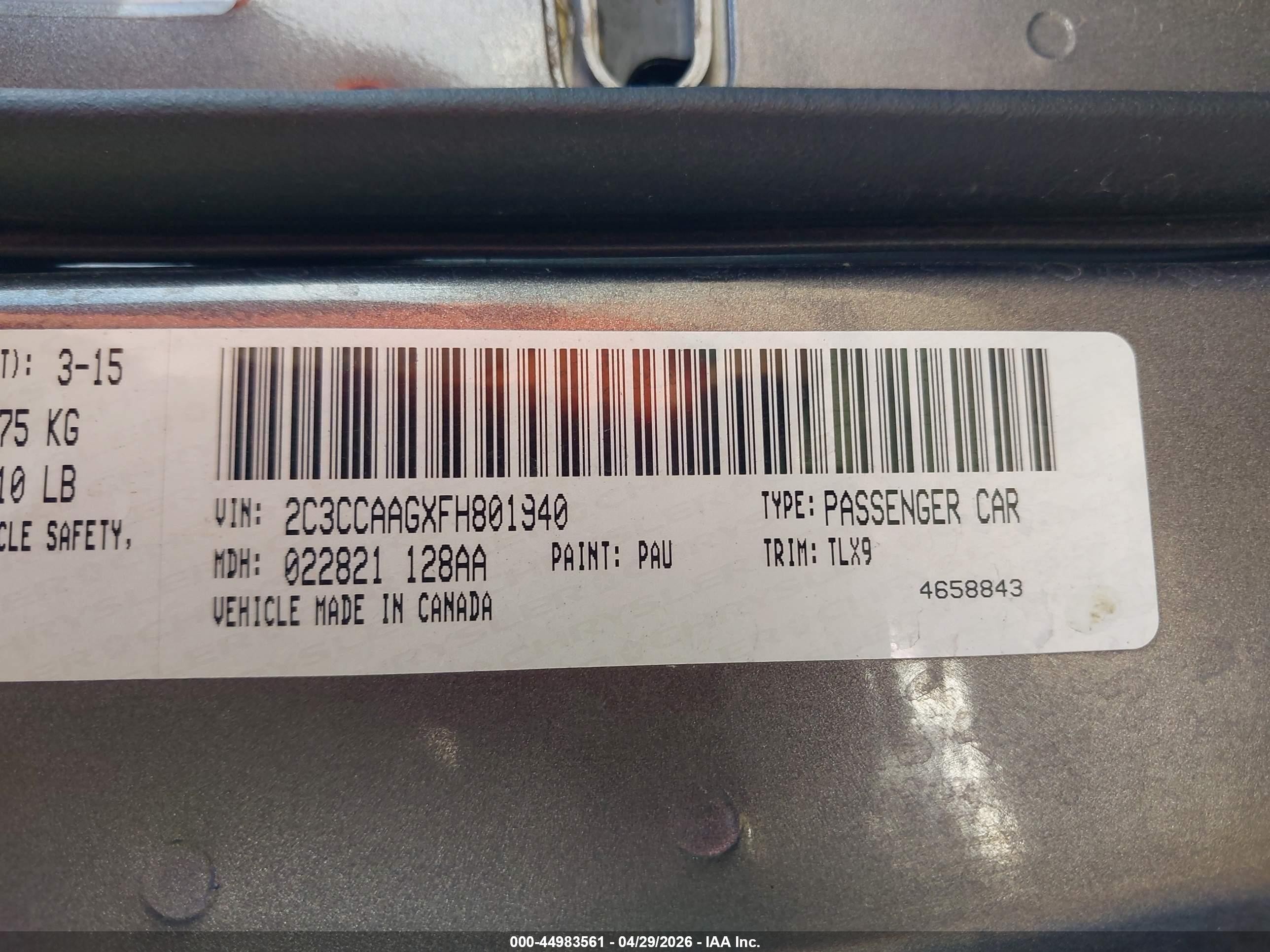 2015 Chrysler 300 Limited Gray vin: 2C3CCAAGXFH801940