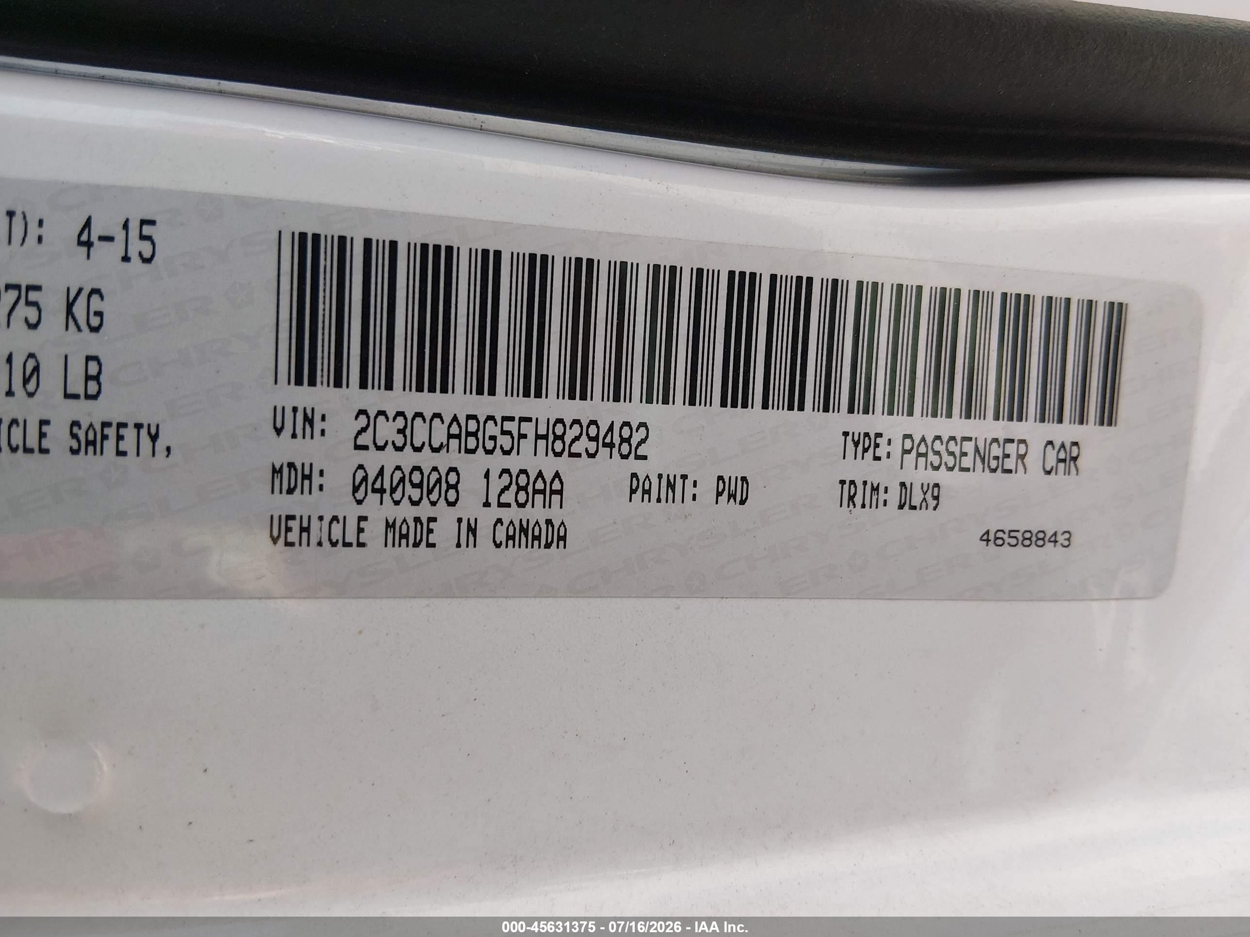 2015 Chrysler 300 S Белый vin: 2C3CCABG5FH829482