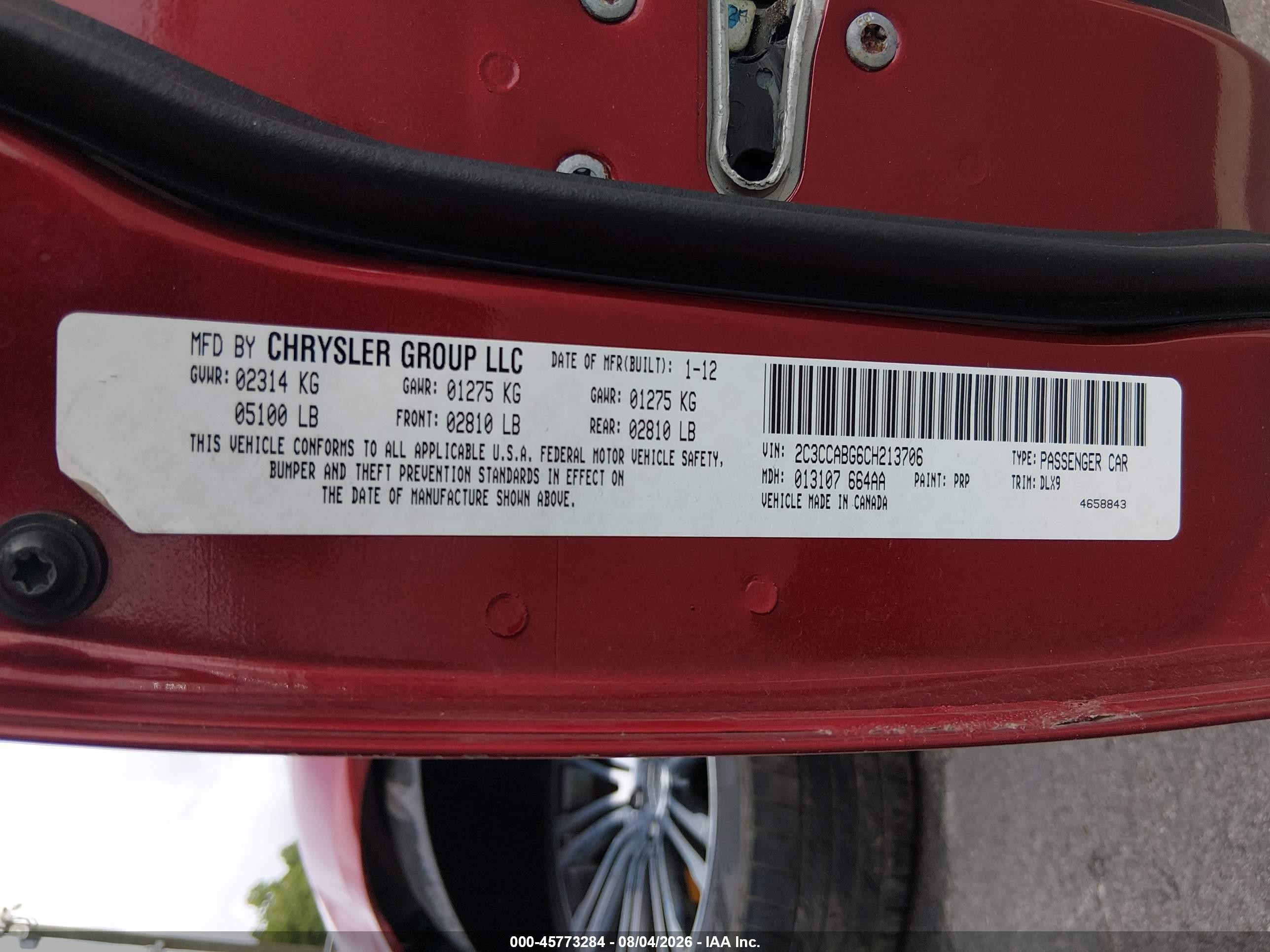 2012 Chrysler 300 S V6 Red vin: 2C3CCABG6CH213706