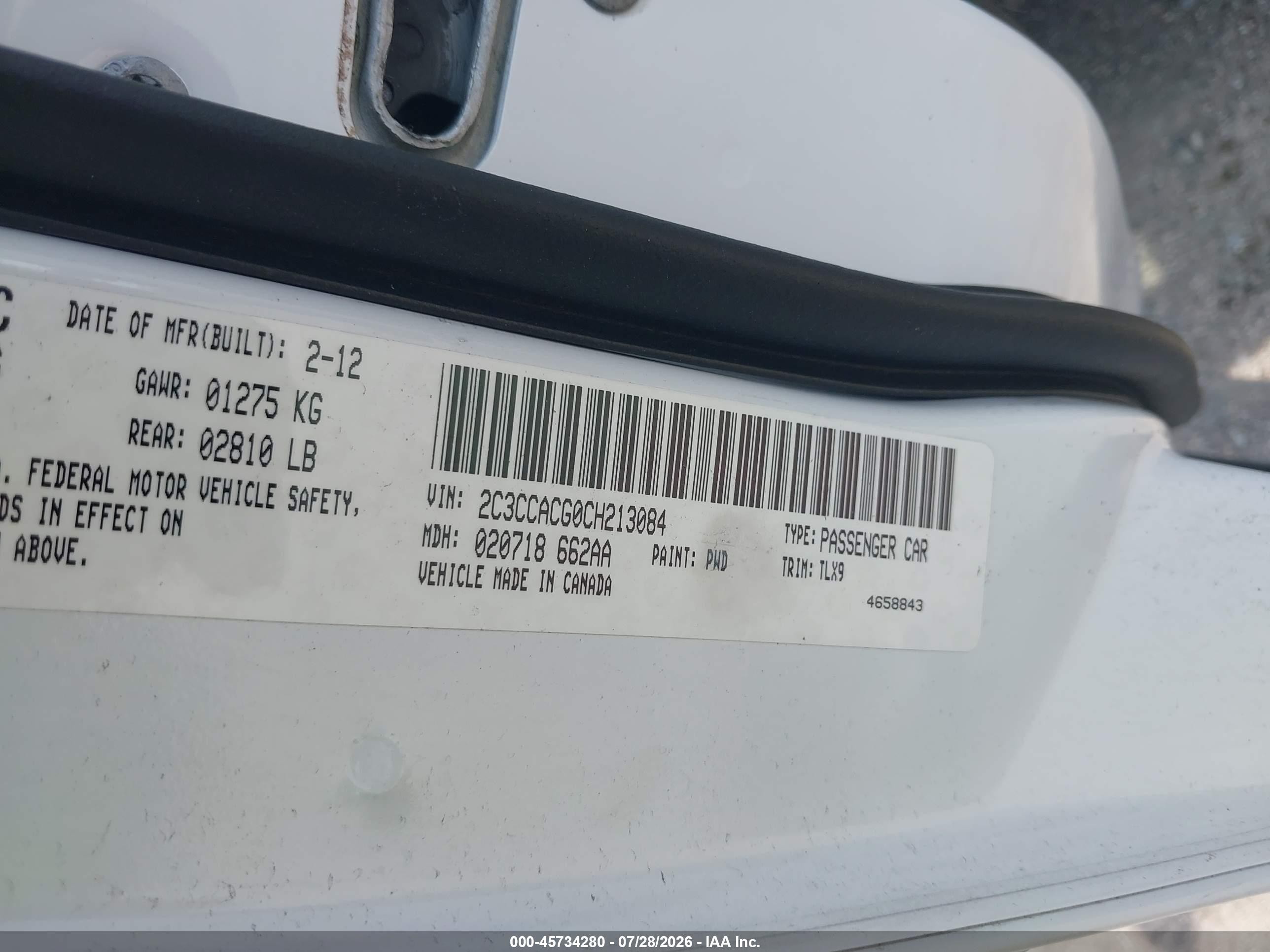 2012 Chrysler 300 Limited White vin: 2C3CCACG0CH213084