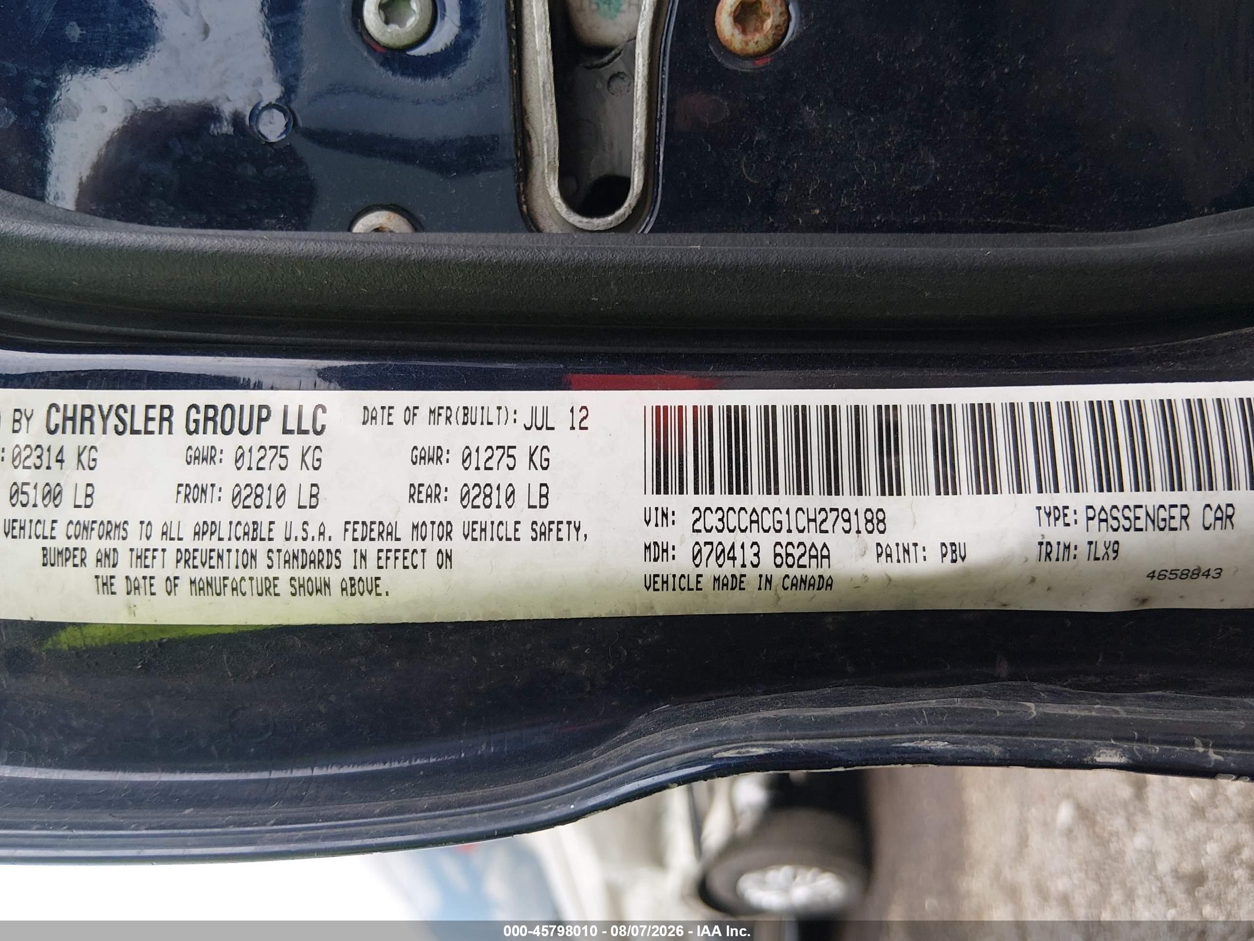 2012 Chrysler 300 Limited Blue vin: 2C3CCACG1CH279188