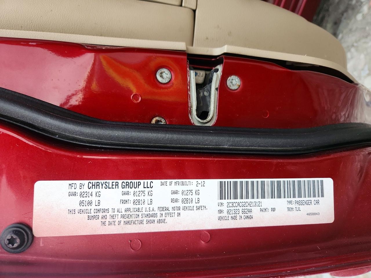 2012 Chrysler 300 Limited Red vin: 2C3CCACG2CH213121