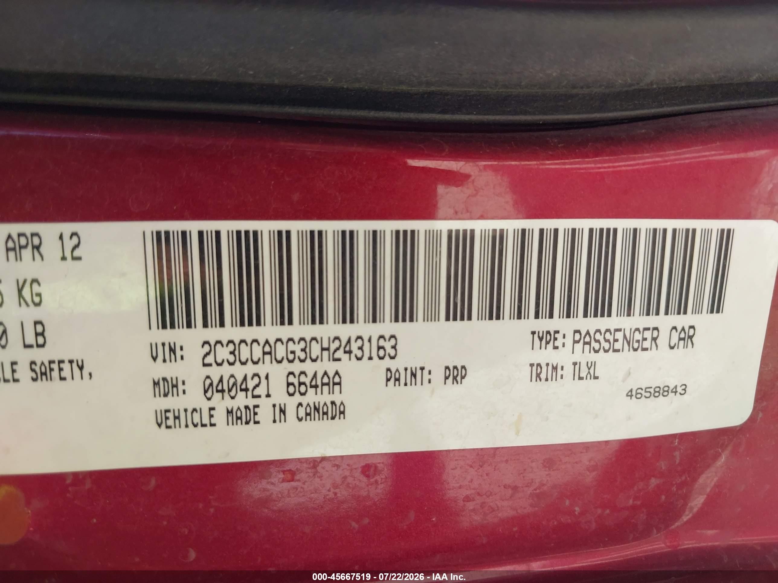 2012 Chrysler 300 Limited Red vin: 2C3CCACG3CH243163